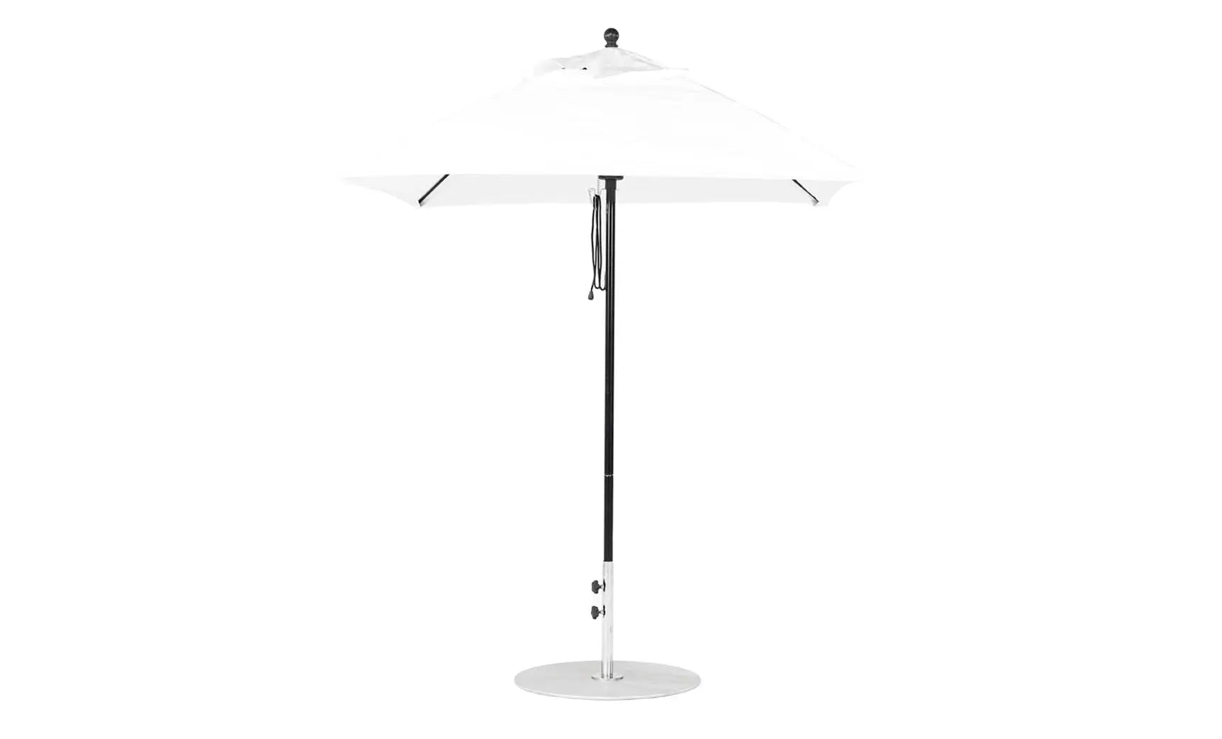 6.5-foot square fiberglass umbrella in essential pulley design with black ribs and canopy