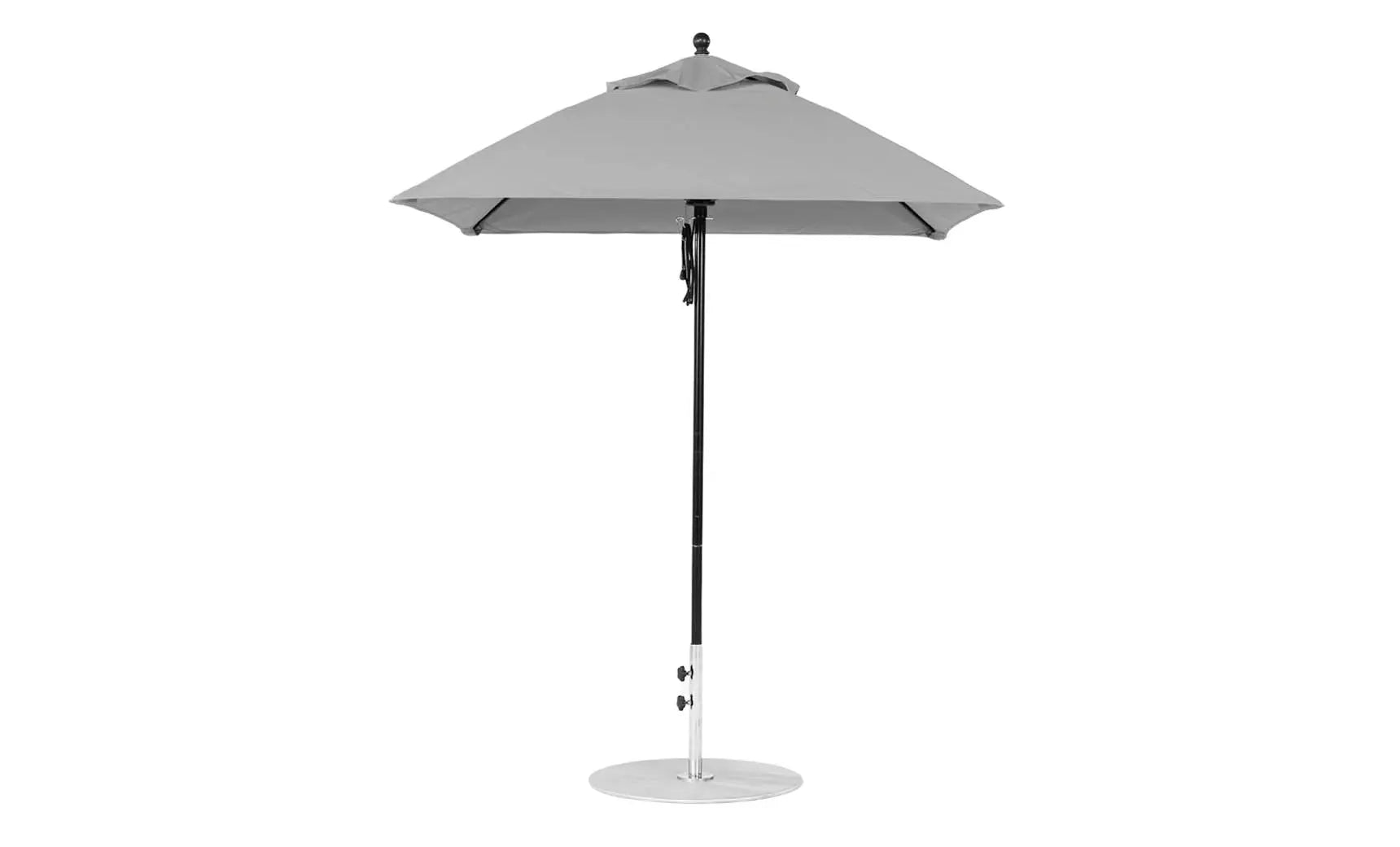 6.5-foot square fiberglass umbrella in essential pulley design with black ribs and canopy