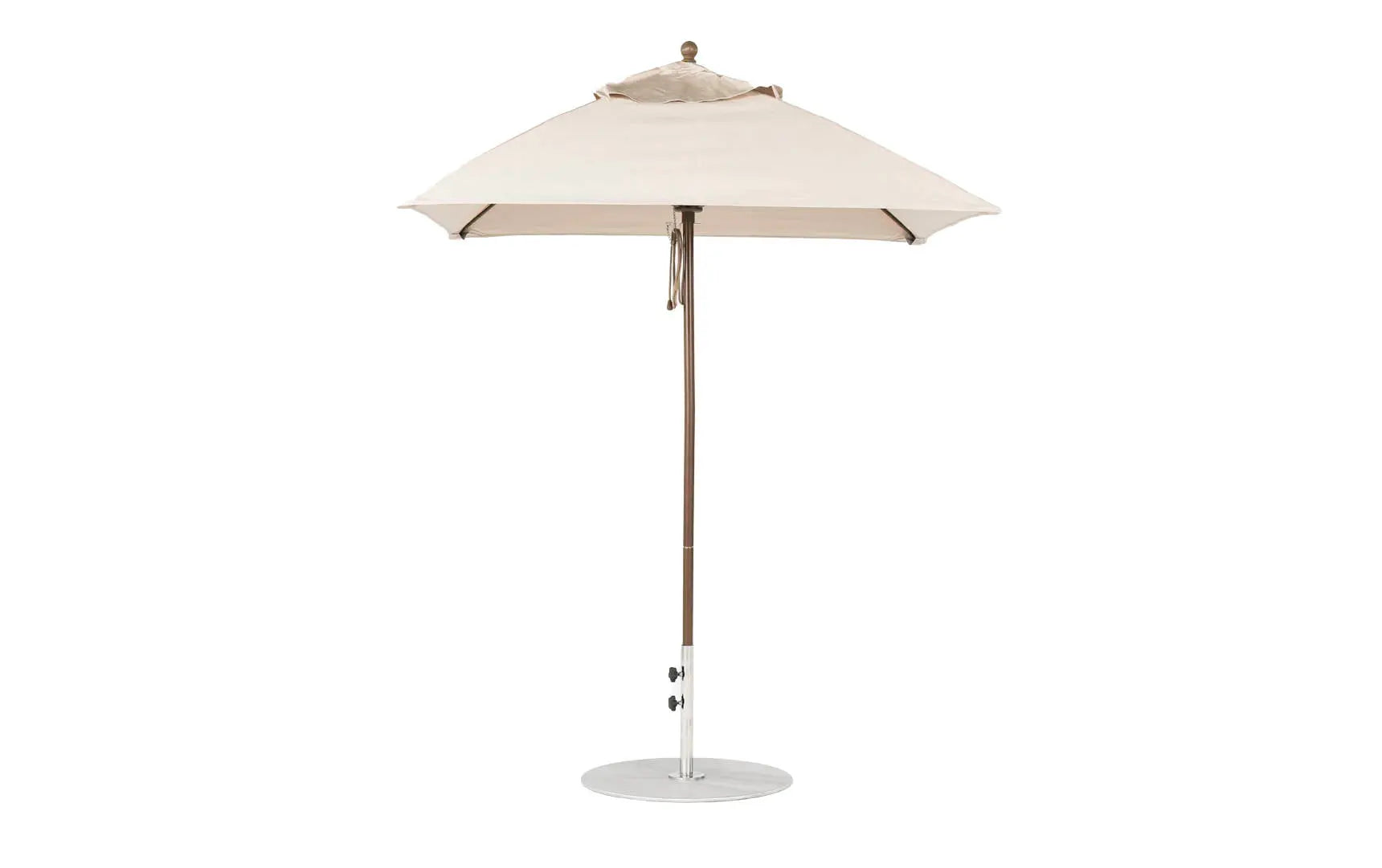 6.5-foot square fiberglass umbrella in essential pulley design with black ribs and canopy