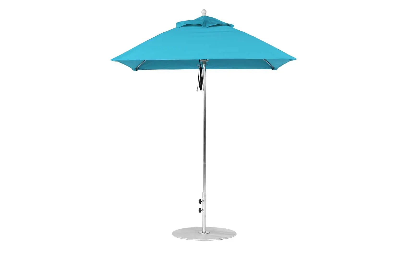 6.5-foot square fiberglass umbrella in essential pulley design with black ribs and canopy