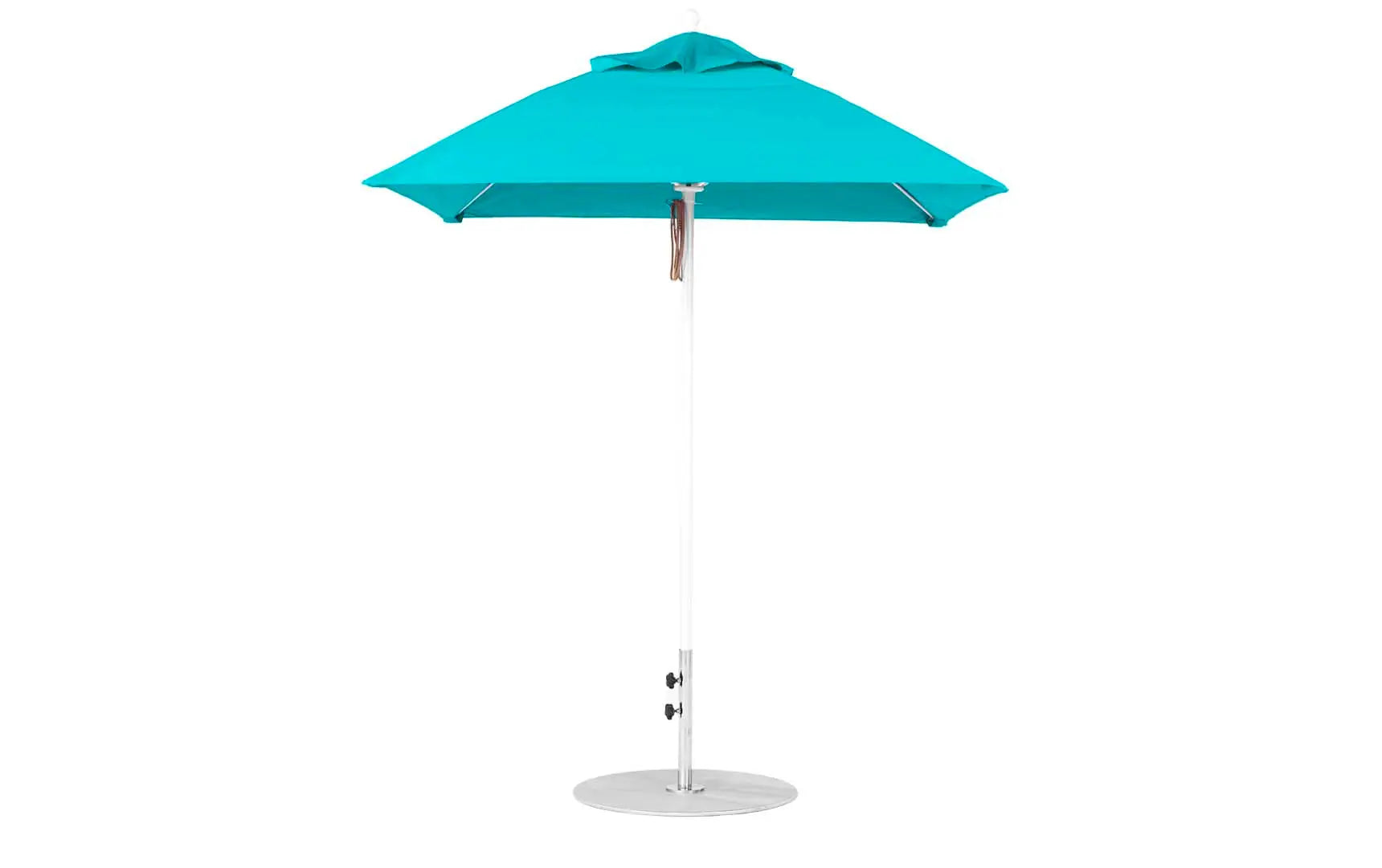 6.5-foot square fiberglass umbrella in essential pulley design with black ribs and canopy