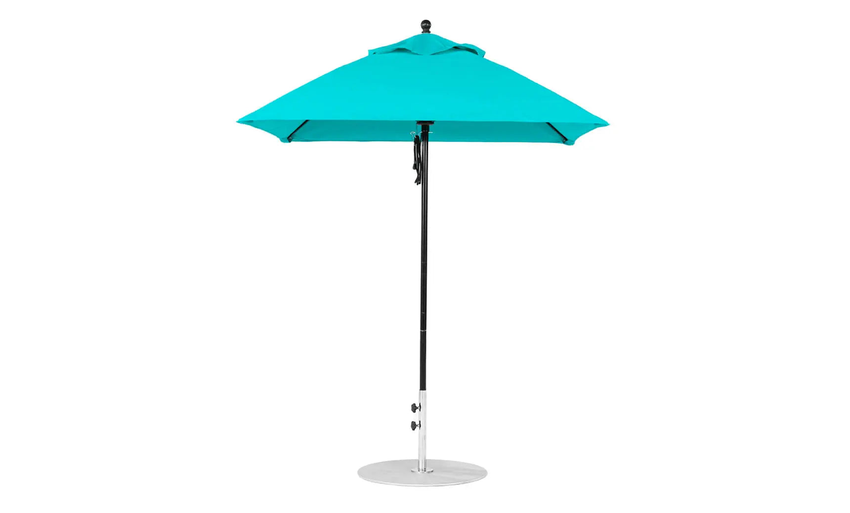 6.5-foot square fiberglass umbrella in essential pulley design with black ribs and canopy