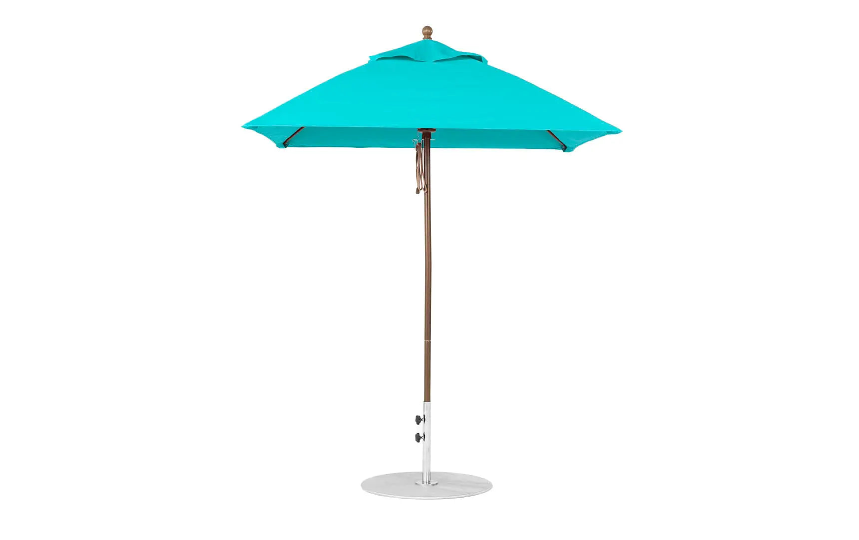 6.5-foot square fiberglass umbrella in essential pulley design with black ribs and canopy