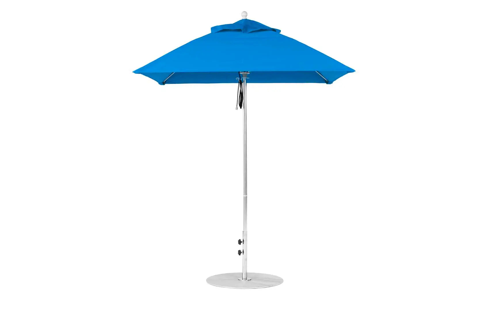6.5-foot square fiberglass umbrella in essential pulley design with black ribs and canopy