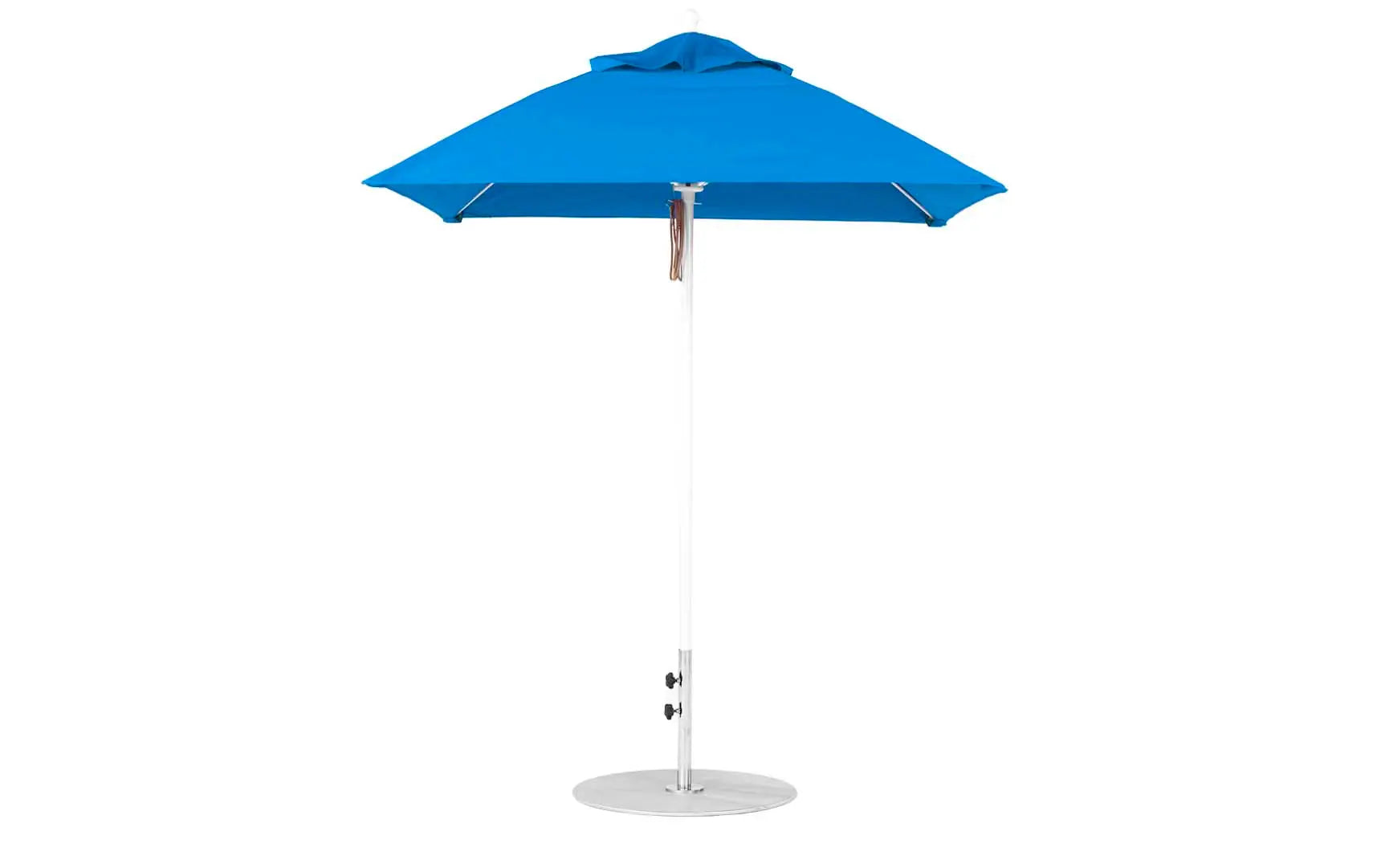 6.5-foot square fiberglass umbrella in essential pulley design with black ribs and canopy