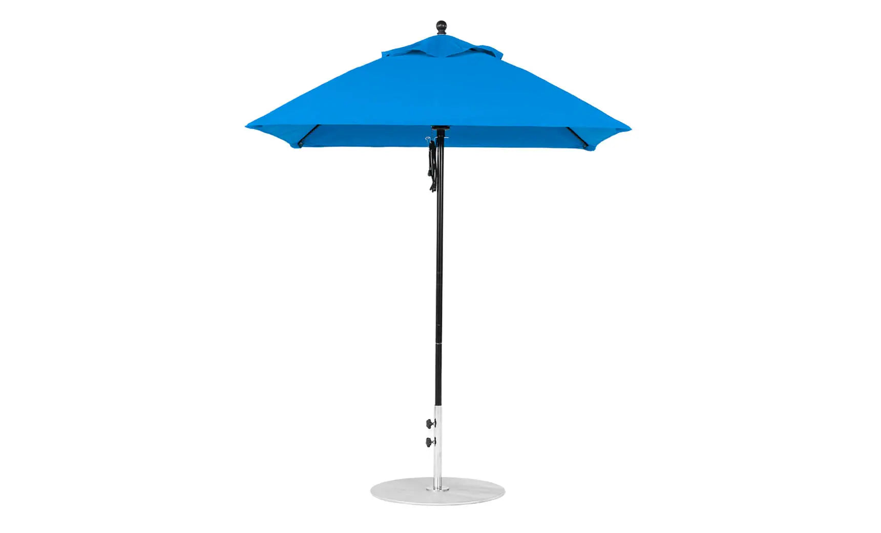 6.5-foot square fiberglass umbrella in essential pulley design with black ribs and canopy