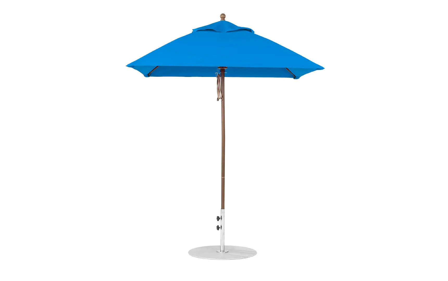 6.5 foot square fiberglass umbrella in essential pulley design with black ribs and canopy