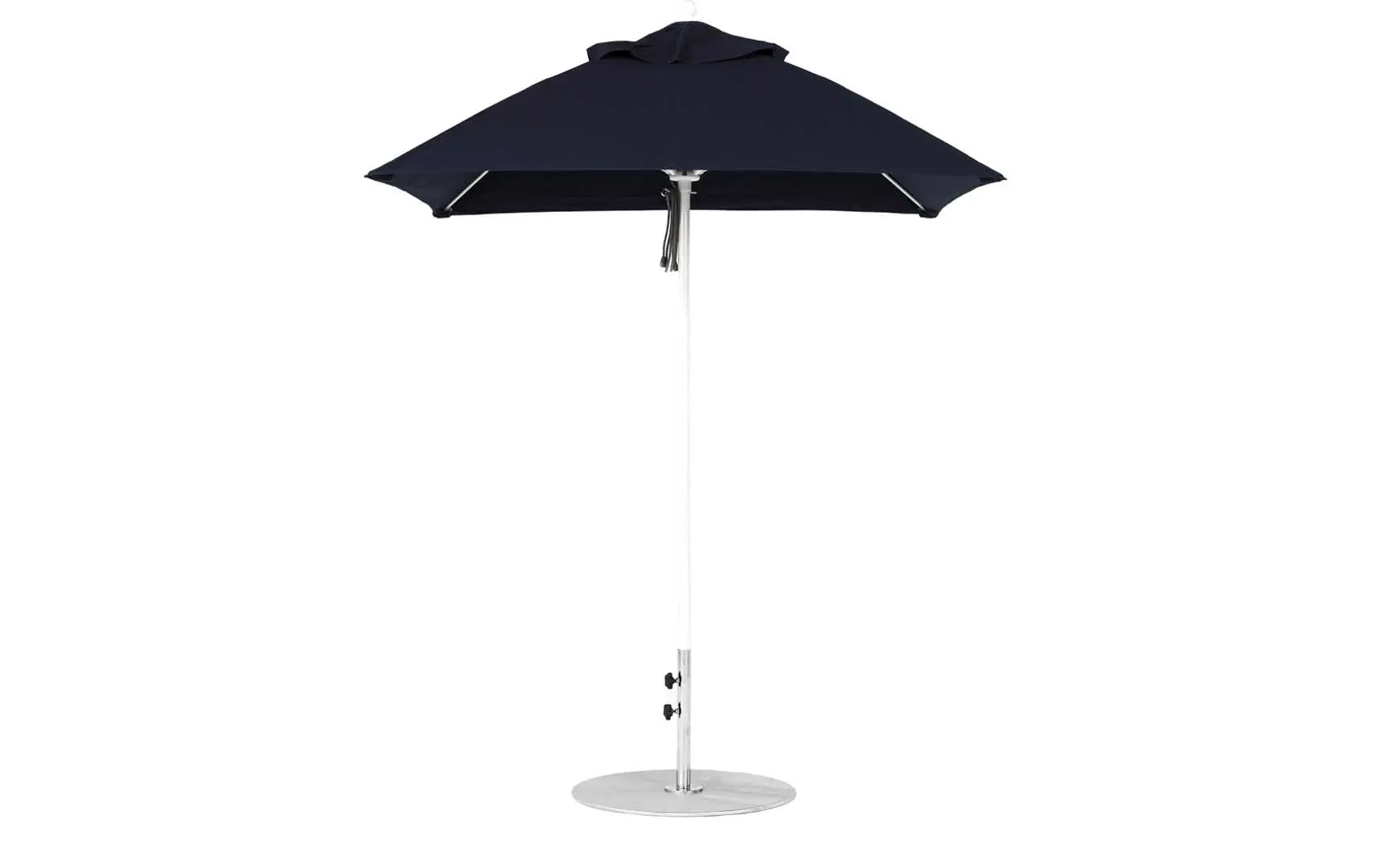 6.5 foot square fiberglass umbrella in essential pulley design with black ribs and canopy