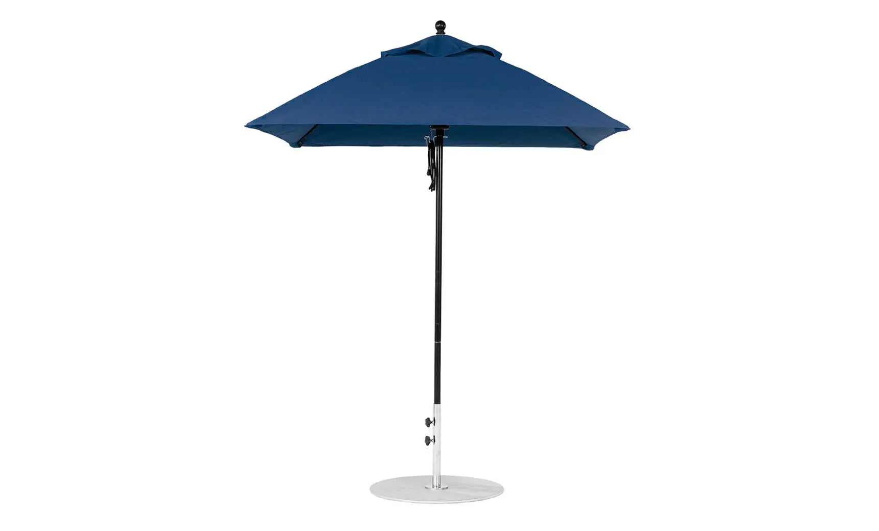 6.5-foot square fiberglass umbrella in essential pulley design with black ribs and canopy