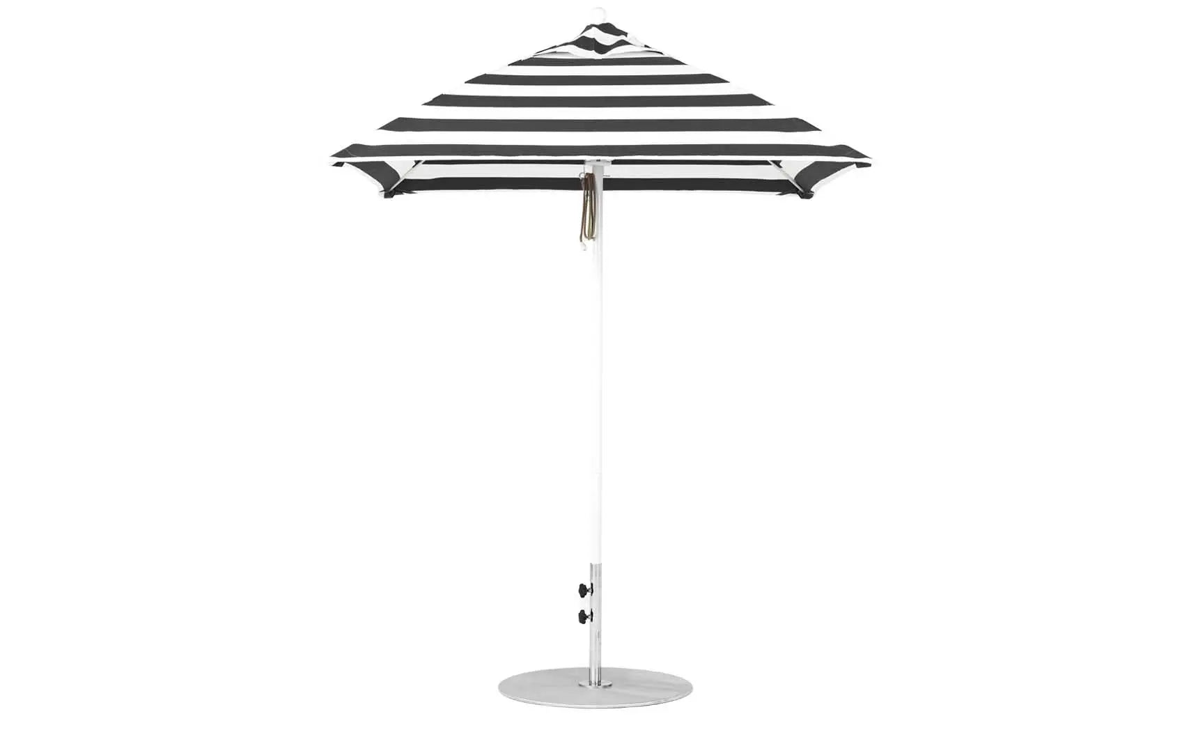 6.5-foot square fiberglass umbrella in essential pulley design with black ribs and canopy
