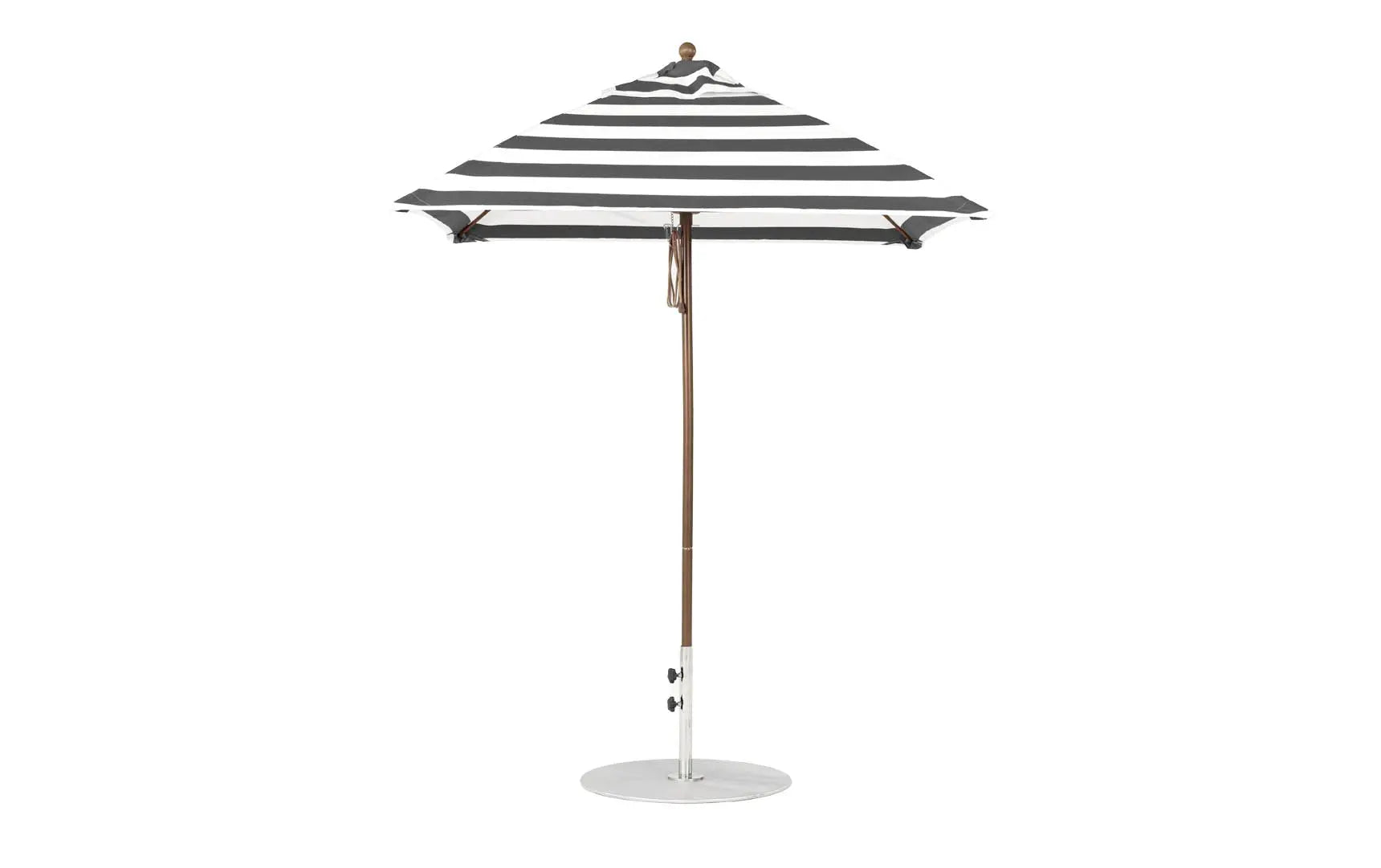 6.5-foot square fiberglass umbrella in essential pulley design with black ribs and canopy