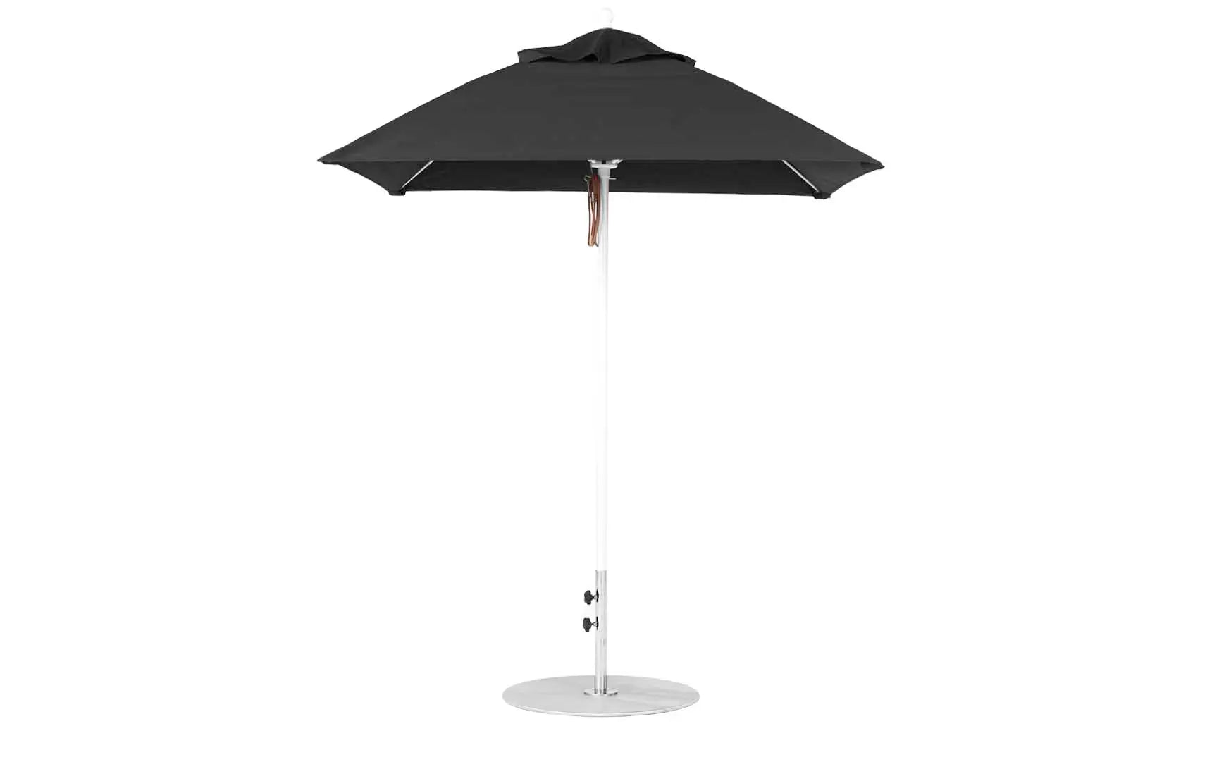 6.5-foot square fiberglass umbrella in essential pulley design with black ribs and canopy