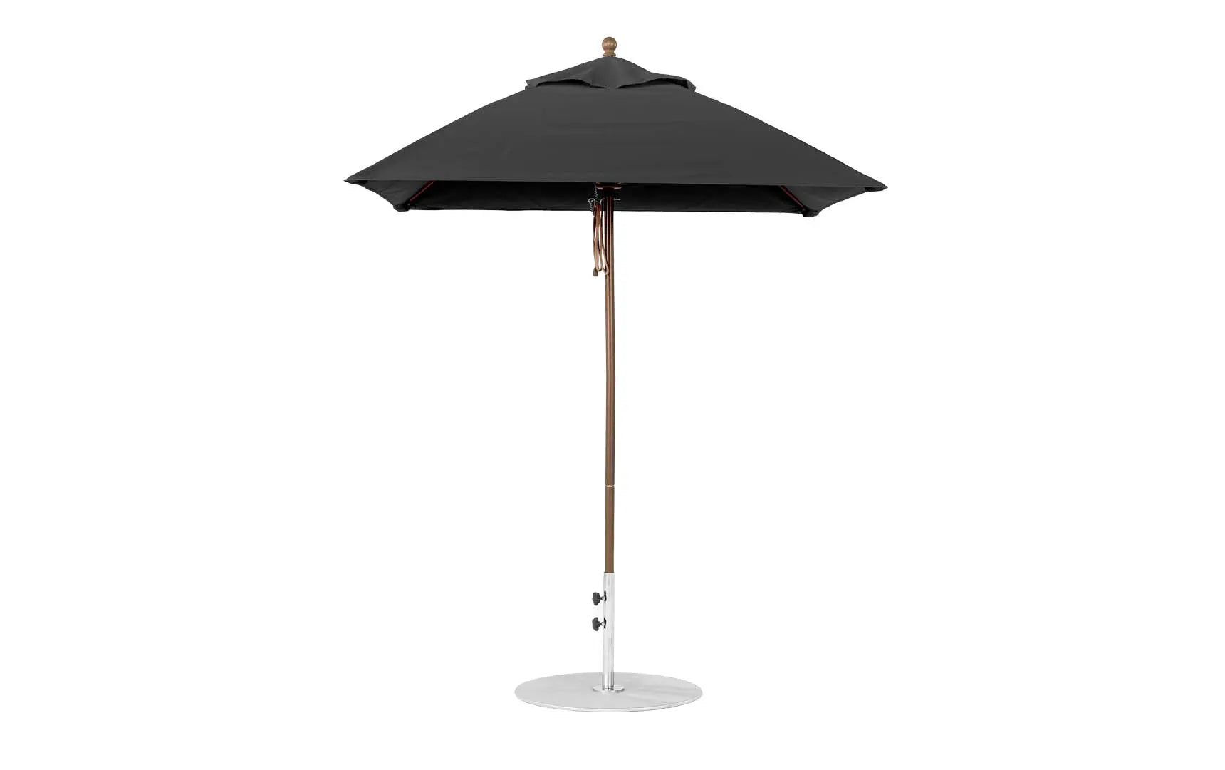 6.5-foot square fiberglass umbrella in essential pulley design with black ribs and canopy