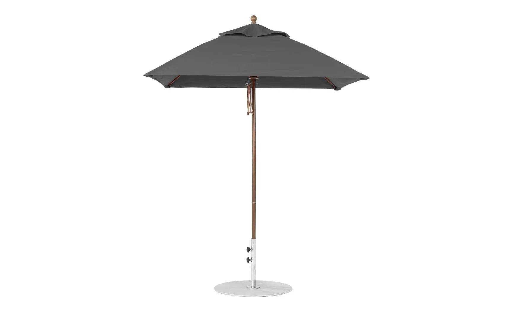 6.5 foot square fiberglass umbrella in essential pulley design with black ribs and canopy