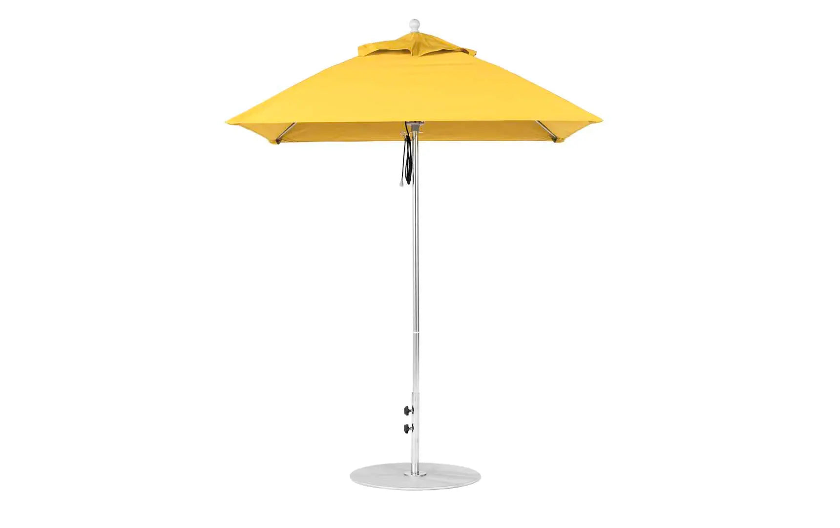 6.5-foot square fiberglass umbrella in essential pulley design with black ribs and canopy