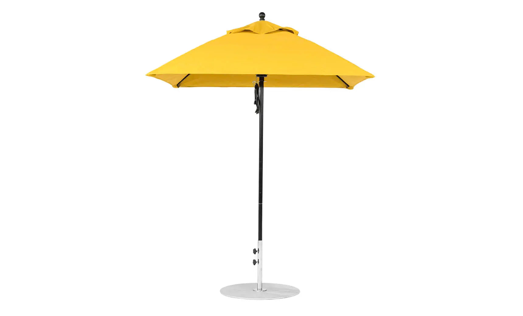 6.5-foot square fiberglass umbrella in essential pulley design with black ribs and canopy