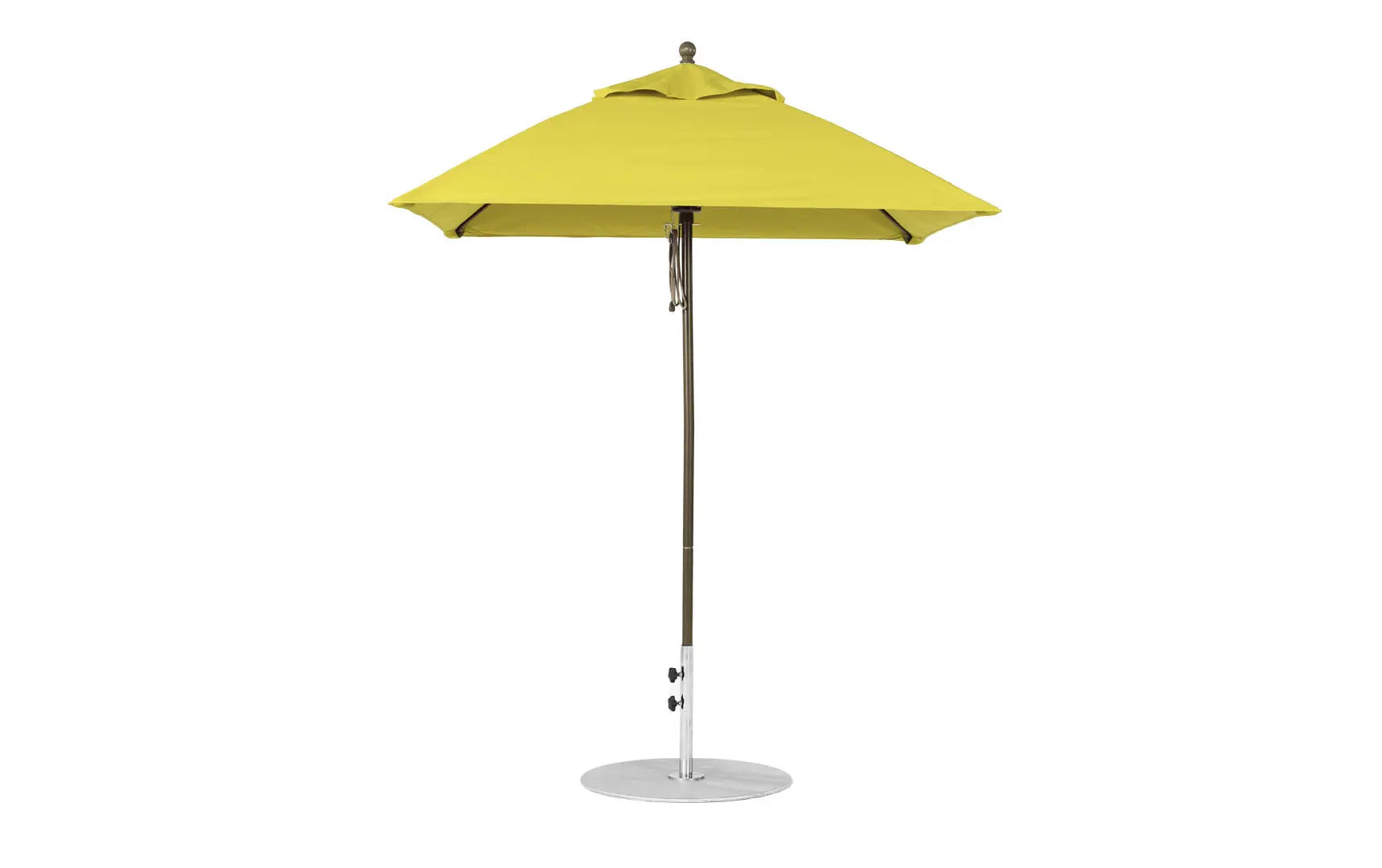 6.5-foot square fiberglass umbrella in essential pulley design with black ribs and canopy
