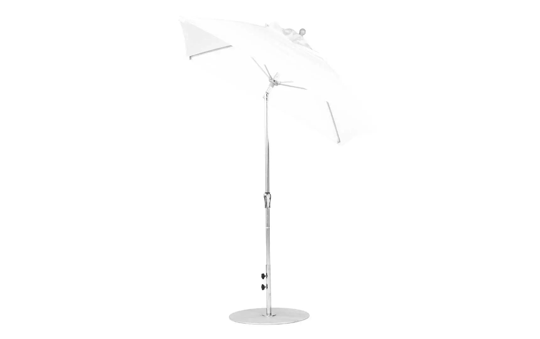 7.5-foot square crank auto tilt essential fiberglass umbrella in white with wooden frame and black base