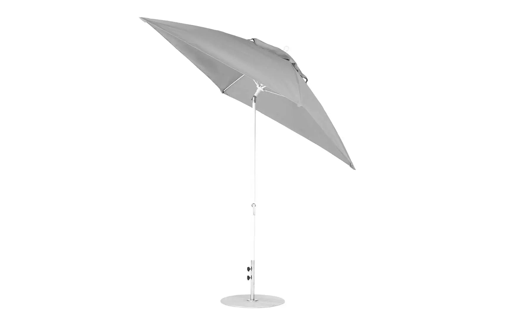 7.5-foot square crank auto tilt essential fiberglass umbrella in white with black ribs and silver canopy