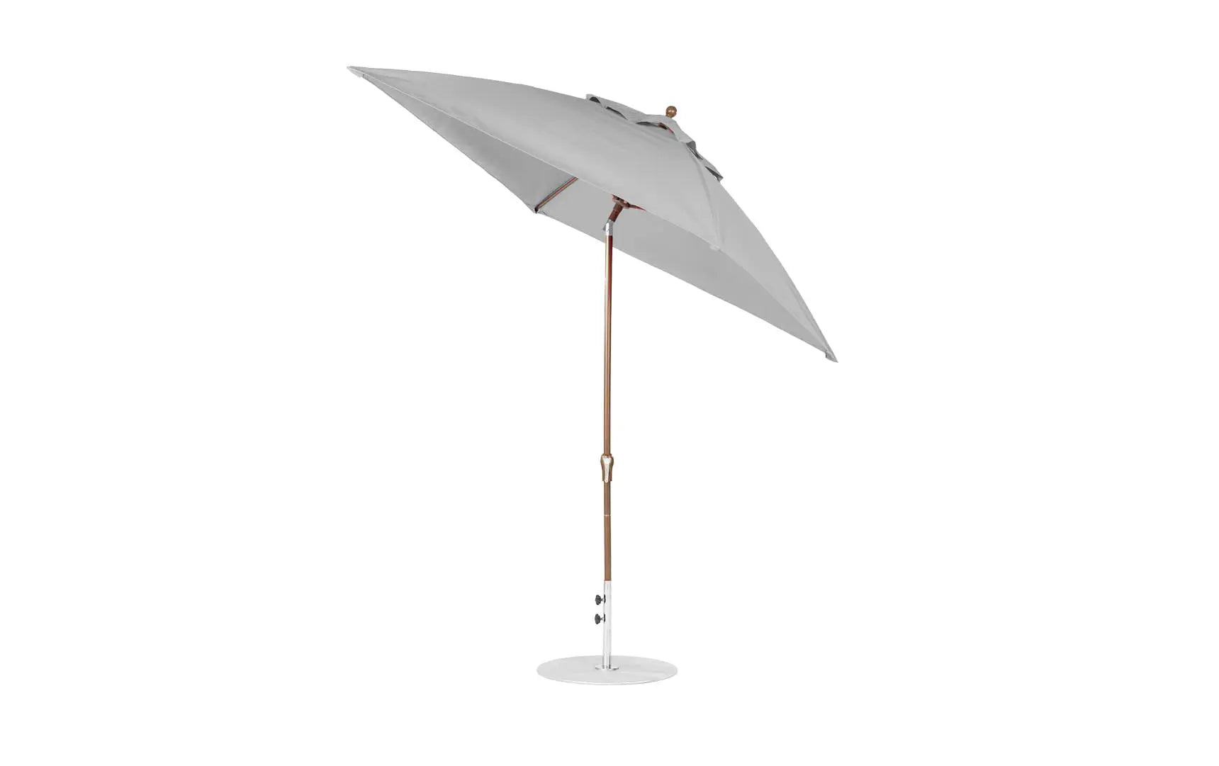 7.5-foot square crank auto tilt essential fiberglass umbrella in white with black ribs and silver canopy