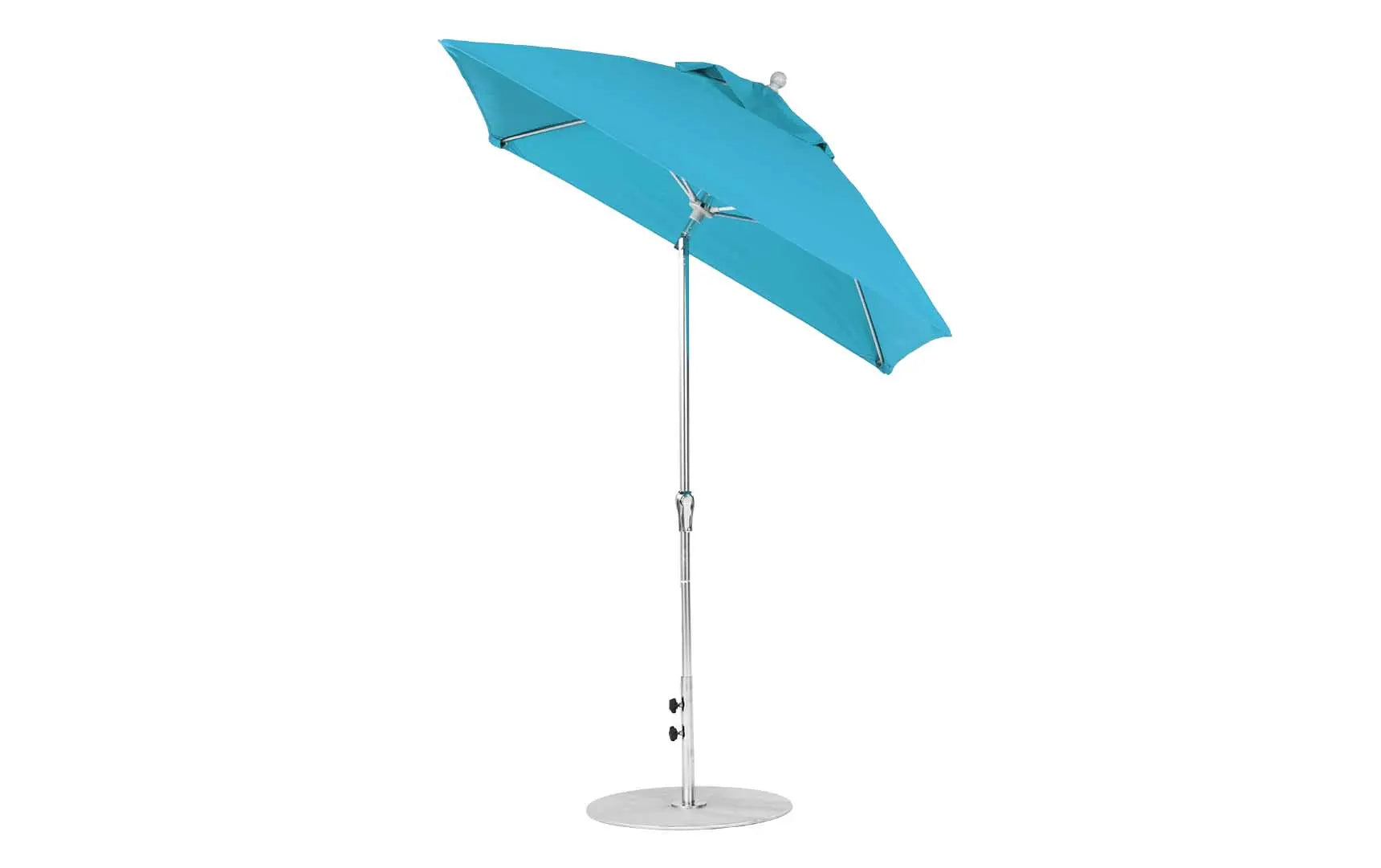 7.5 foot square crank auto tilt essential fiberglass umbrella in white with black ribs and base