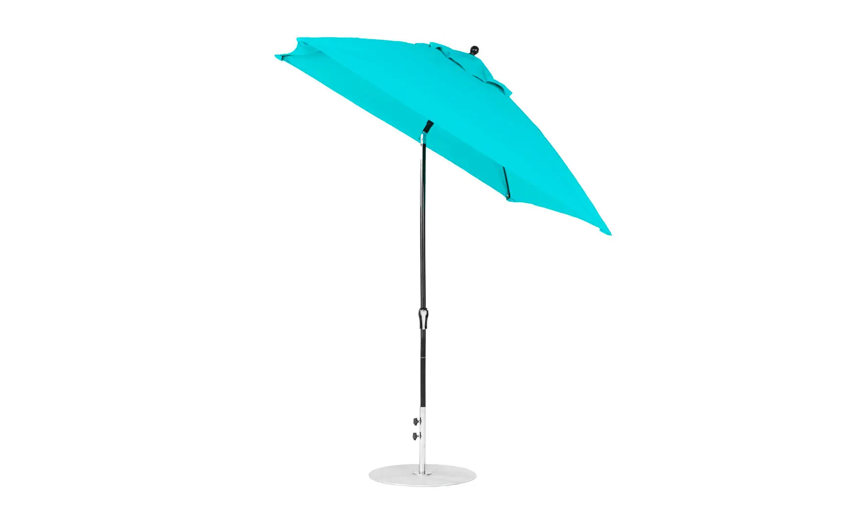 7.5-foot square crank auto tilt essential fiberglass umbrella in white with wooden frame and black base