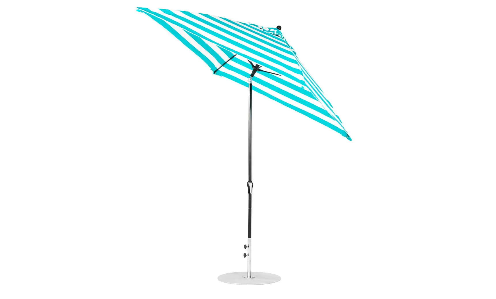 7.5-foot square crank auto tilt essential fiberglass umbrella in white with black ribs and base