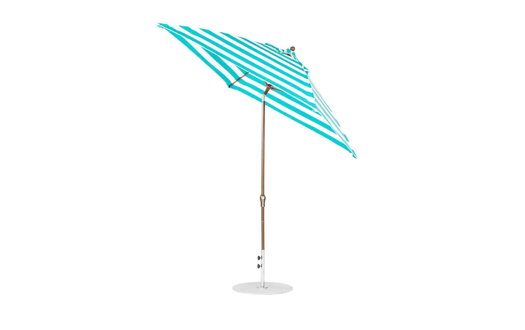 7.5-foot square crank auto tilt essential fiberglass umbrella in white with wooden ribs and black base