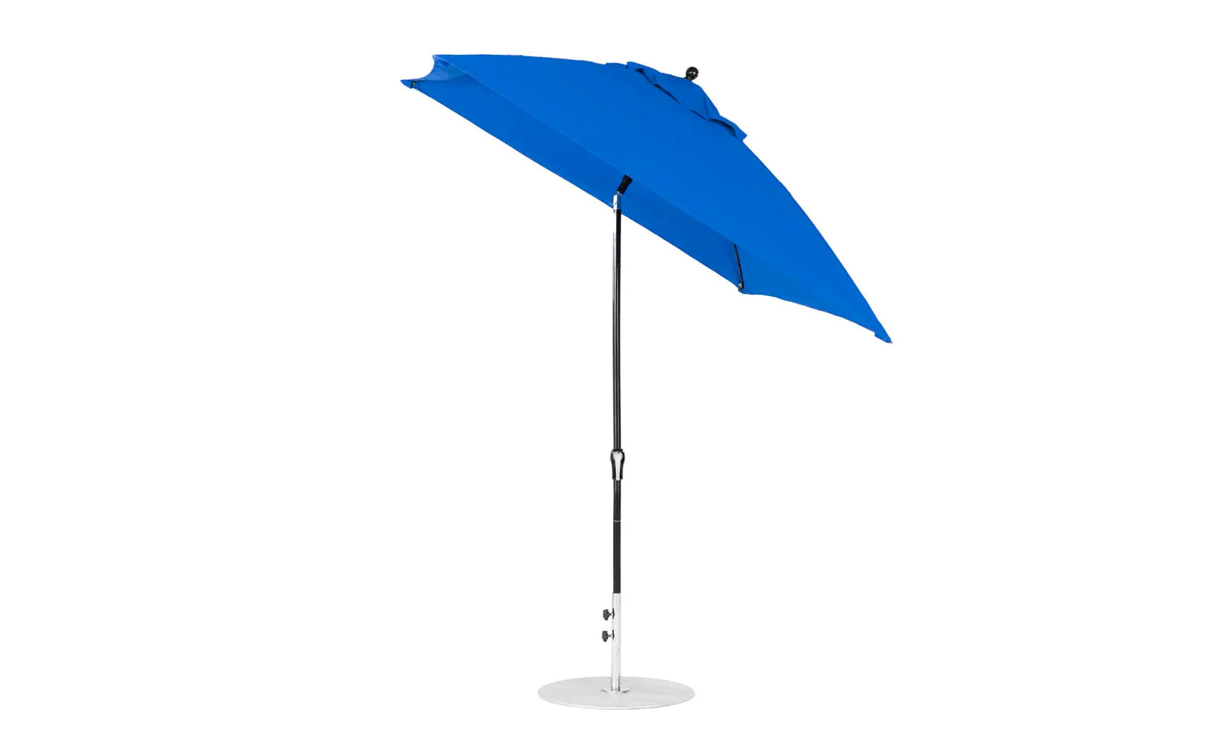 7.5-foot square crank auto tilt essential fiberglass umbrella in white with black ribs and base