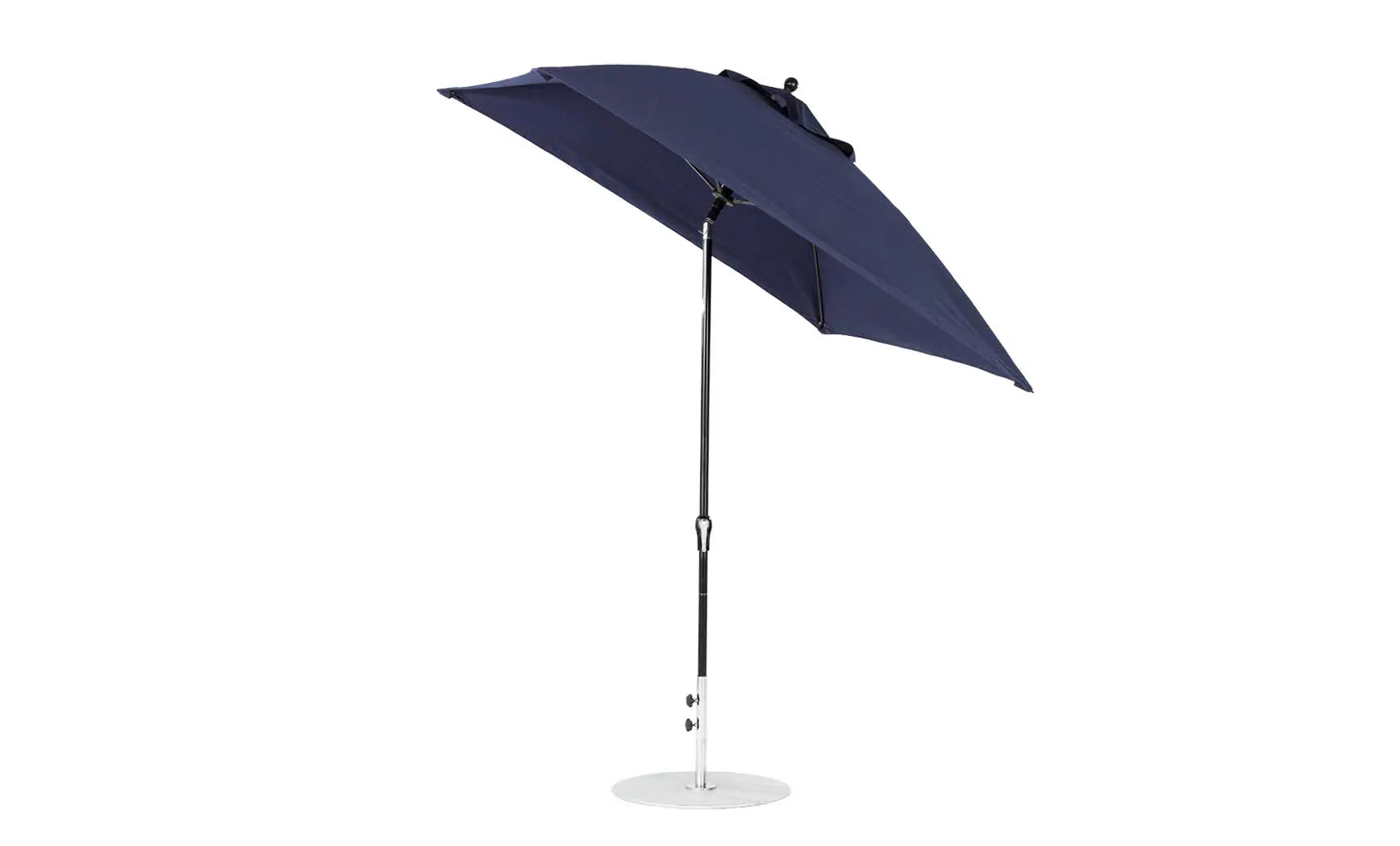 7.5-foot square crank auto tilt essential fiberglass umbrella in white with wooden frame and black base