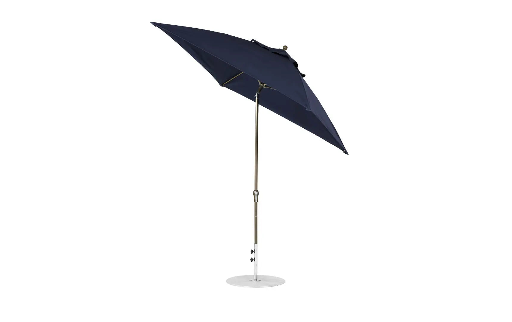 7.5-foot square crank auto tilt essential fiberglass umbrella in white with wooden frame and black base