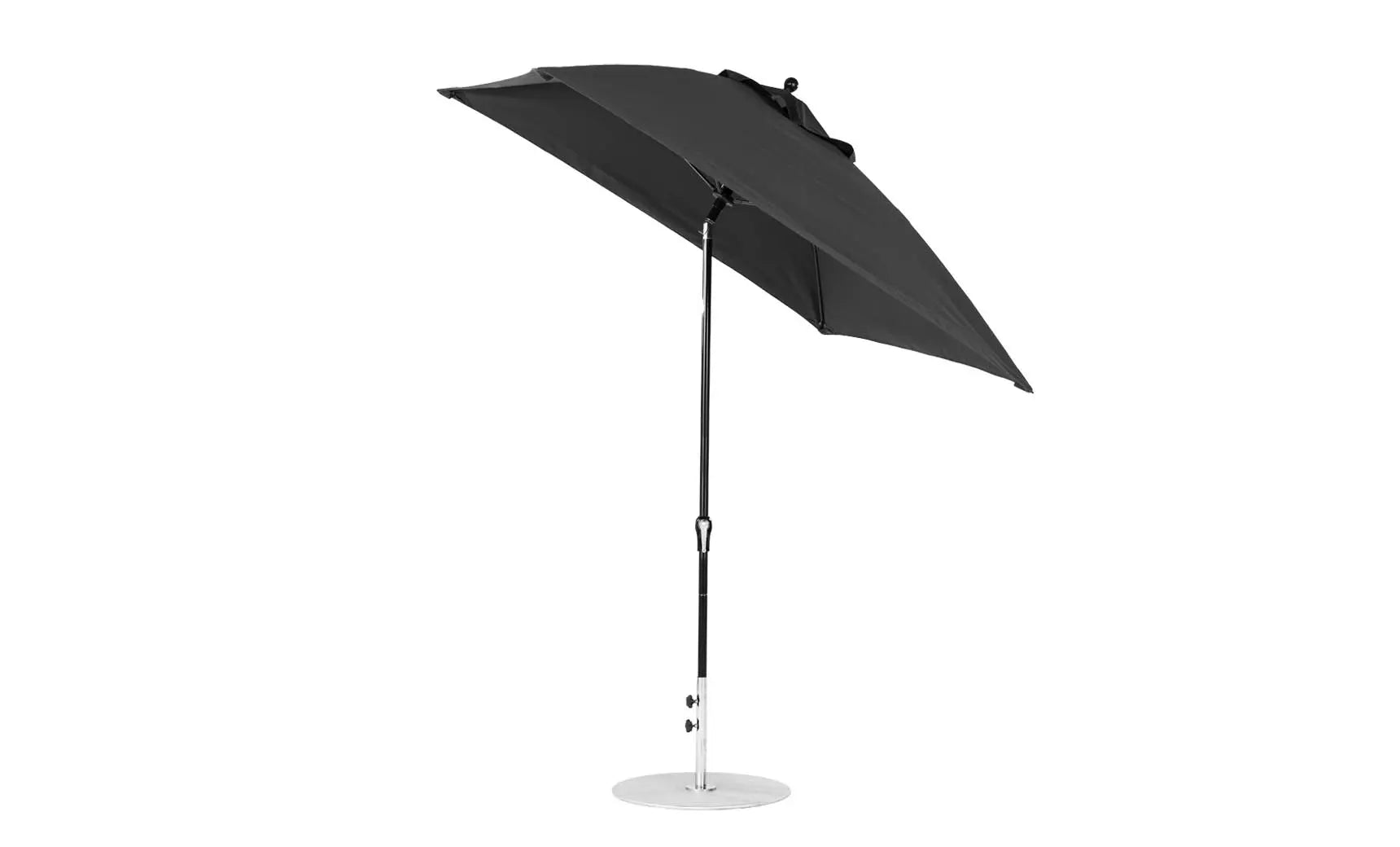 7.5-foot square crank auto tilt essential fiberglass umbrella in white with black ribs and base