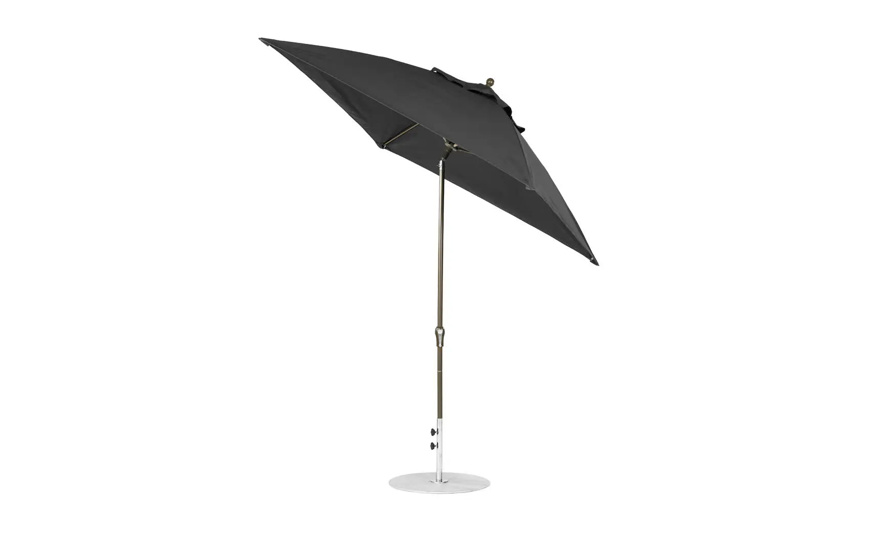 7.5-foot square crank auto tilt essential fiberglass umbrella in white with black ribs and base