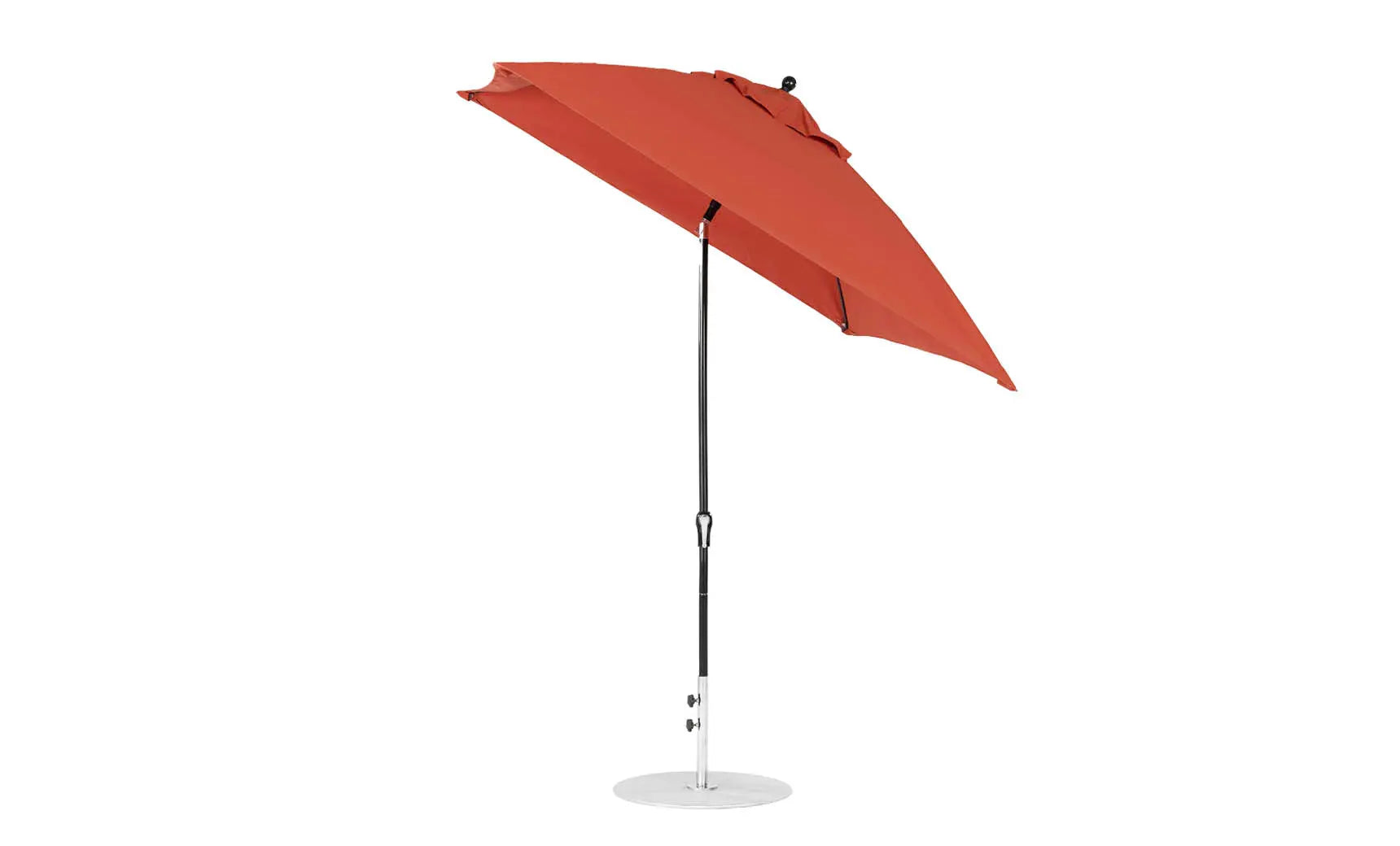 7.5-foot square crank auto tilt essential fiberglass umbrella in white with black ribs and base