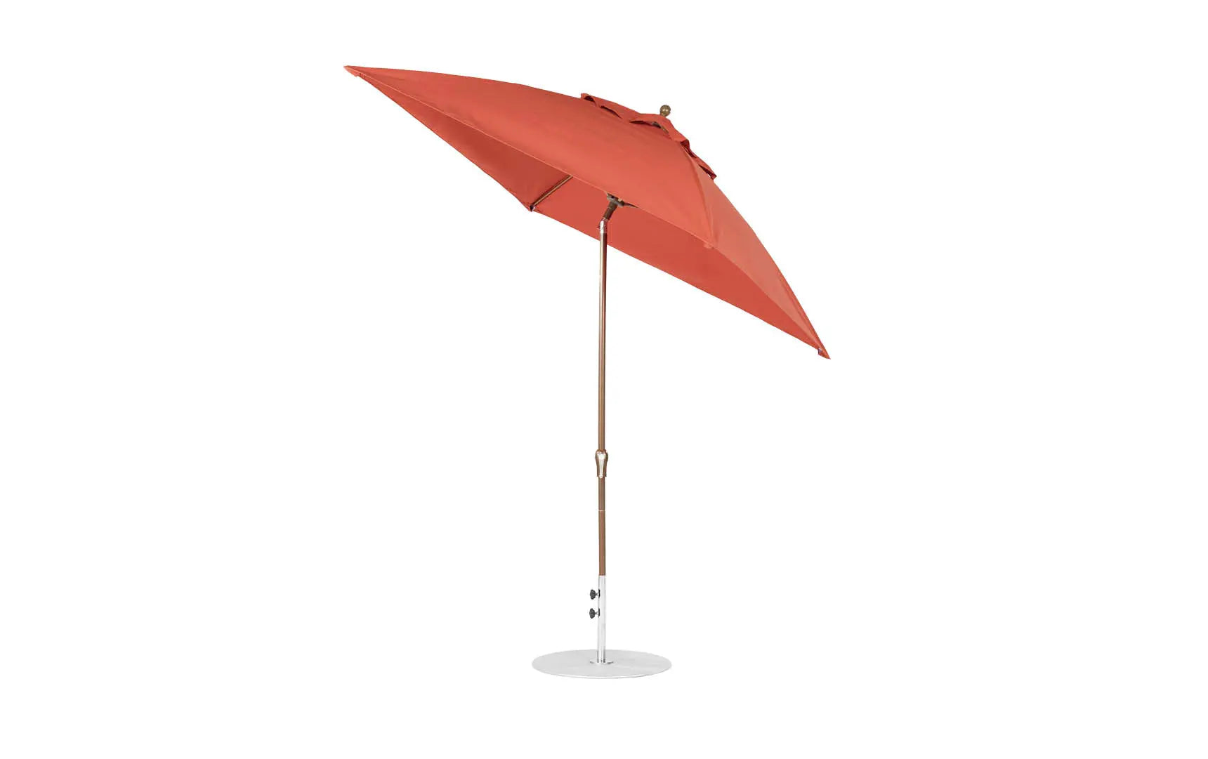 7.5-foot square crank auto tilt essential fiberglass umbrella in white with wooden frame and black base