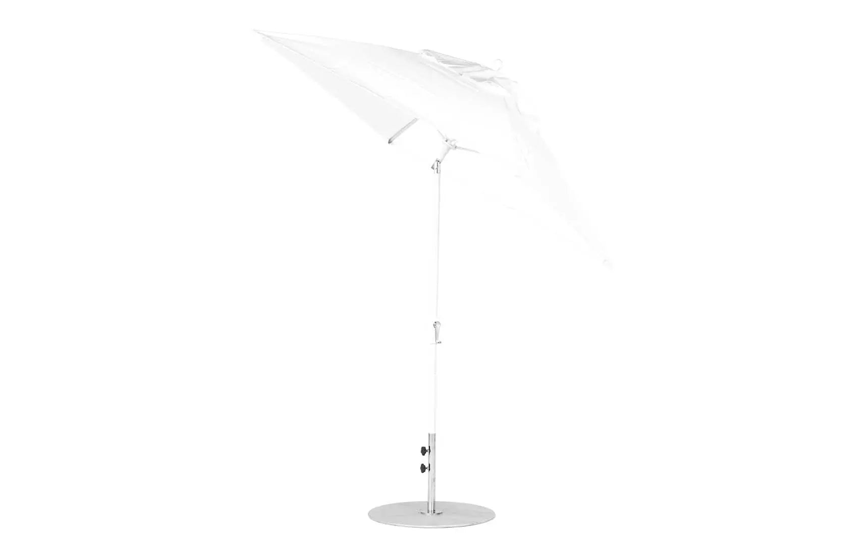 6.5-foot square crank auto tilt essential fiberglass umbrella in white with black ribs and silver canopy