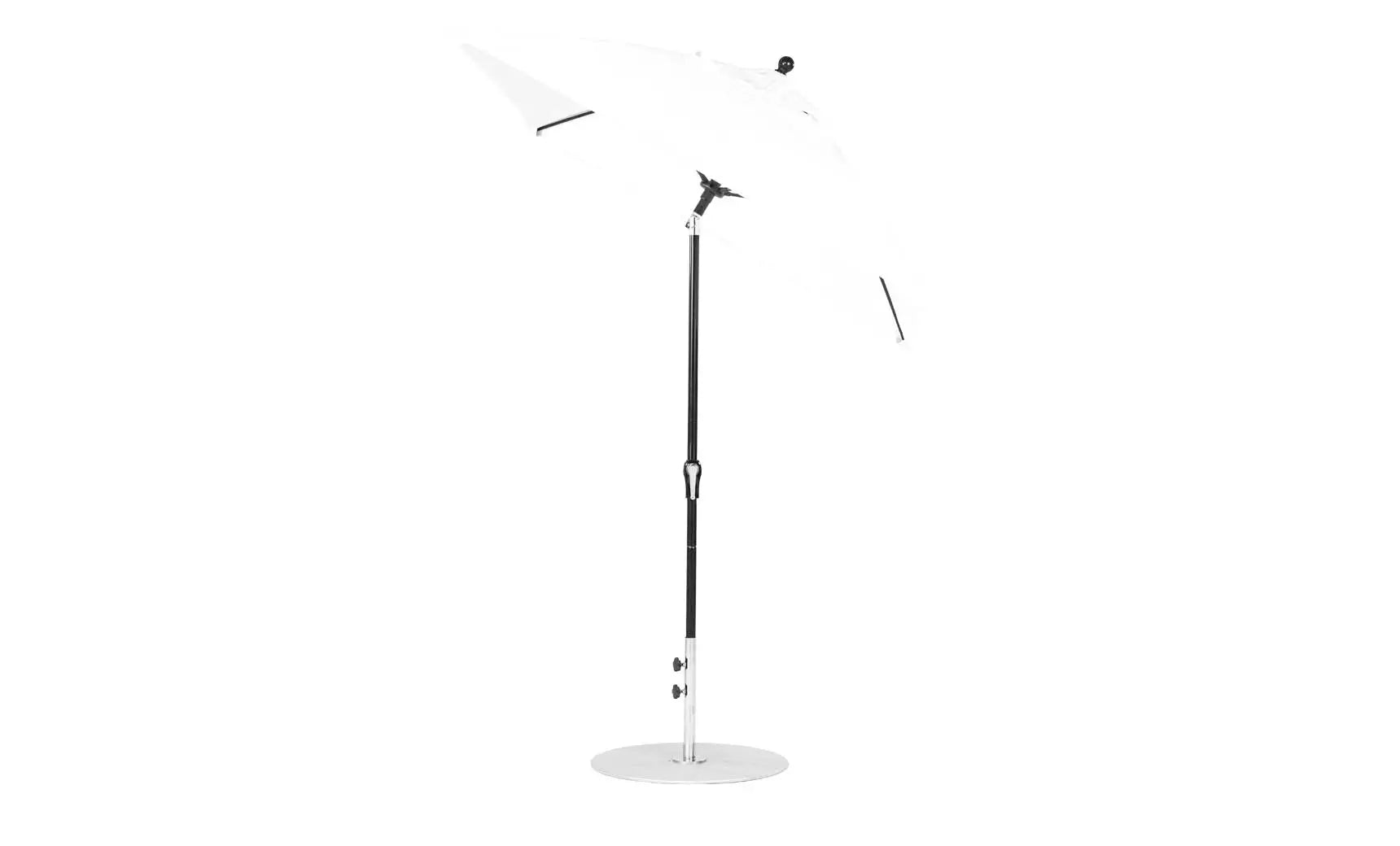 6.5-foot square crank auto tilt essential fiberglass umbrella in white with black ribs and silver canopy