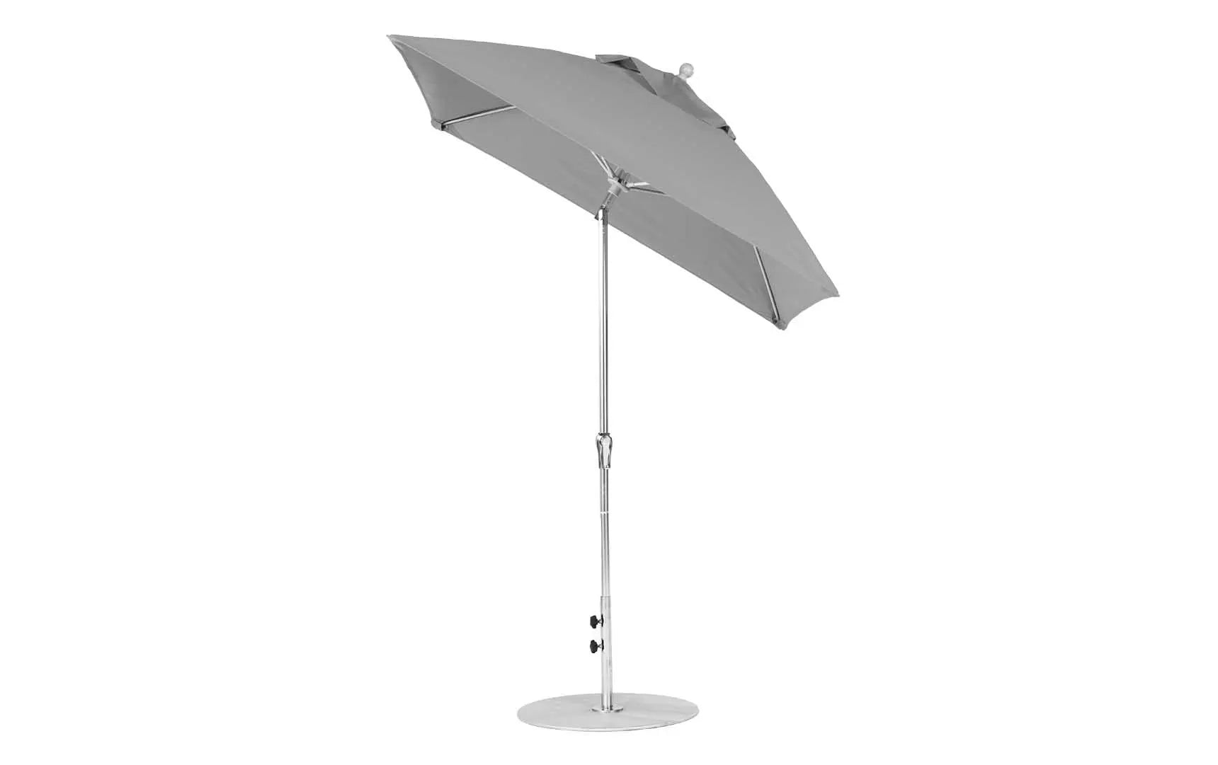 6.5-foot square crank auto tilt essential fiberglass umbrella in white with black ribs and silver canopy