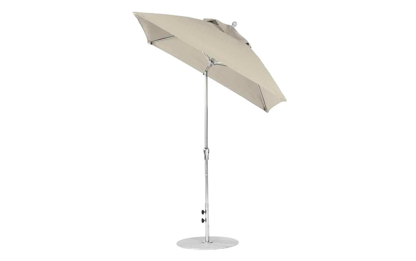 6.5-foot square crank auto tilt essential fiberglass umbrella in white with black ribs and silver canopy