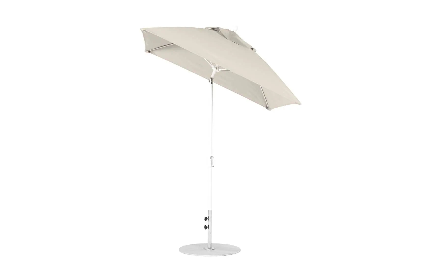 6.5-foot square crank auto tilt essential fiberglass umbrella in white with black ribs and silver canopy