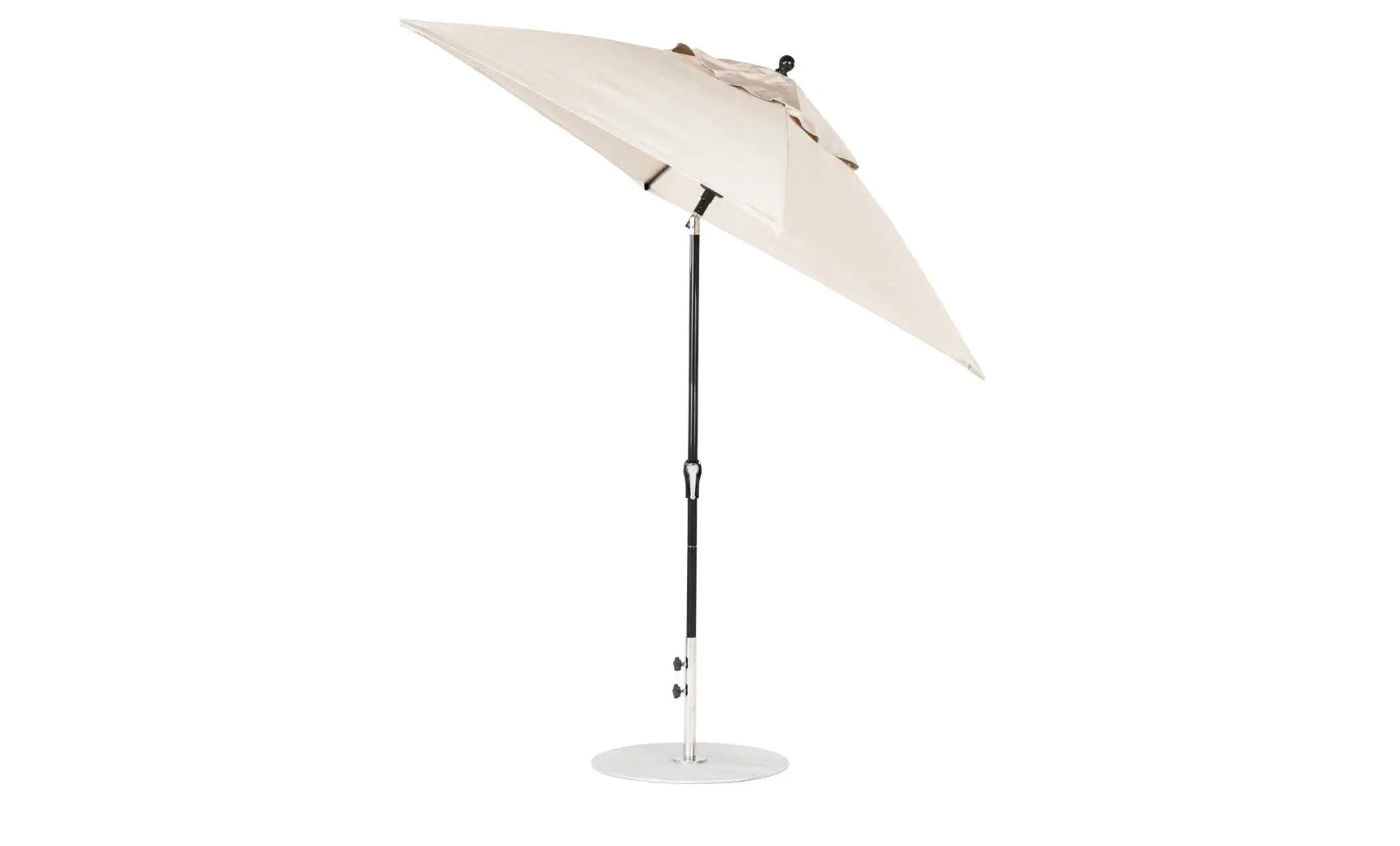 6.5-foot square crank auto tilt essential fiberglass umbrella in white with black ribs and base