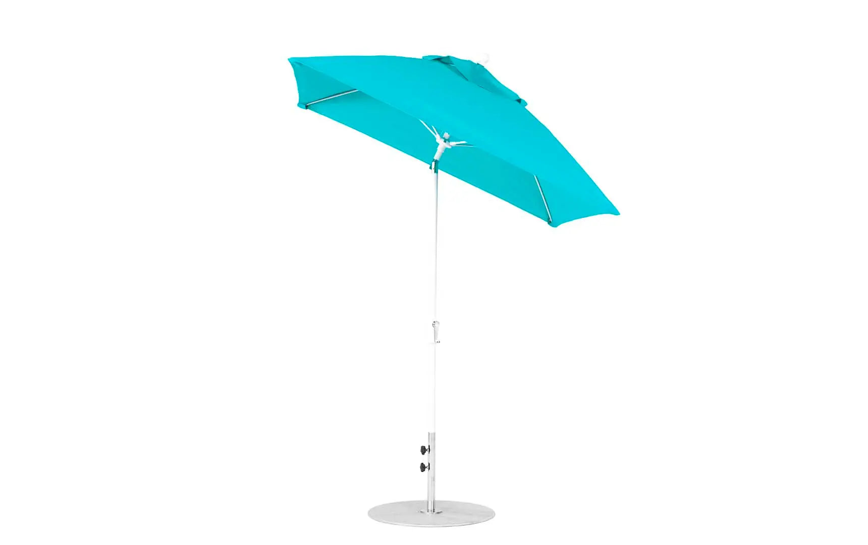6.5-foot square crank auto tilt essential fiberglass umbrella in white with black ribs and base