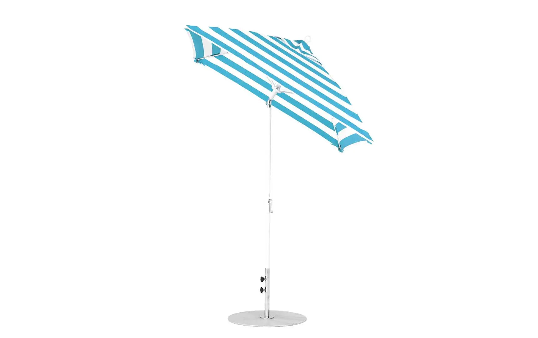 6.5-foot square crank auto tilt essential fiberglass umbrella in white with black ribs and silver canopy