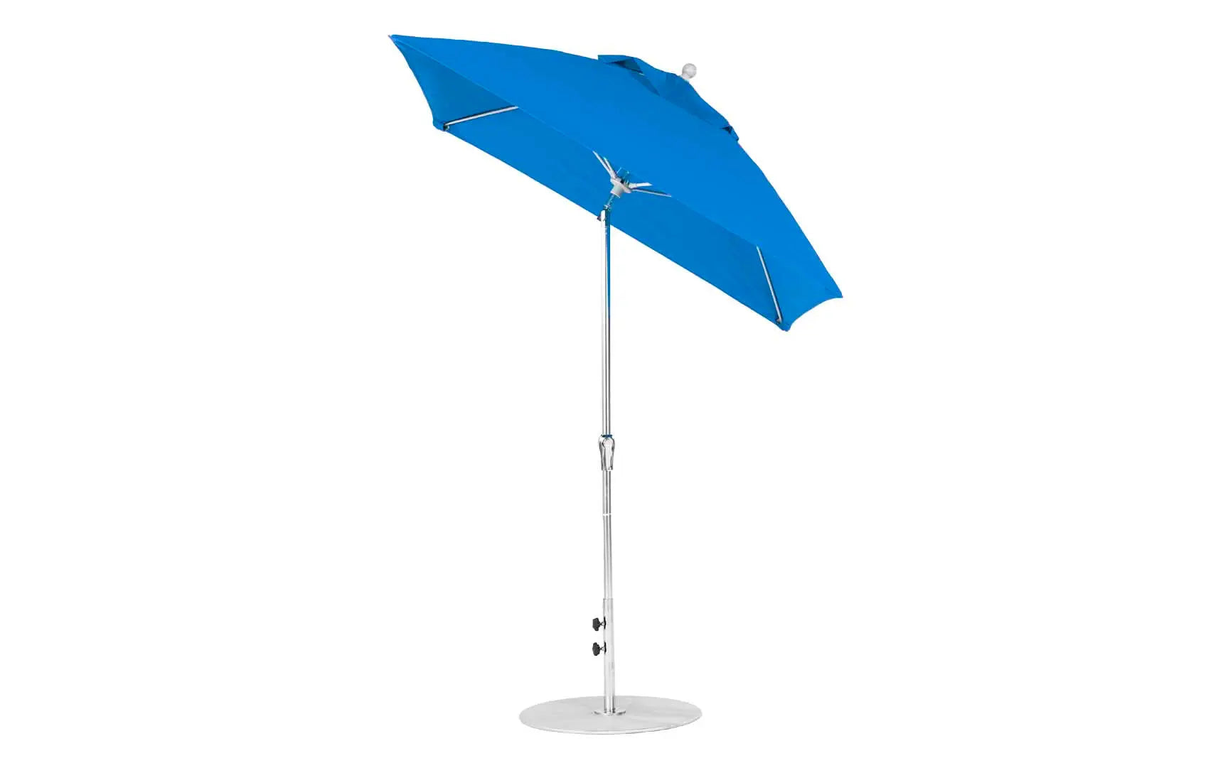 6.5-foot square crank auto tilt essential fiberglass umbrella in white with black ribs and silver canopy