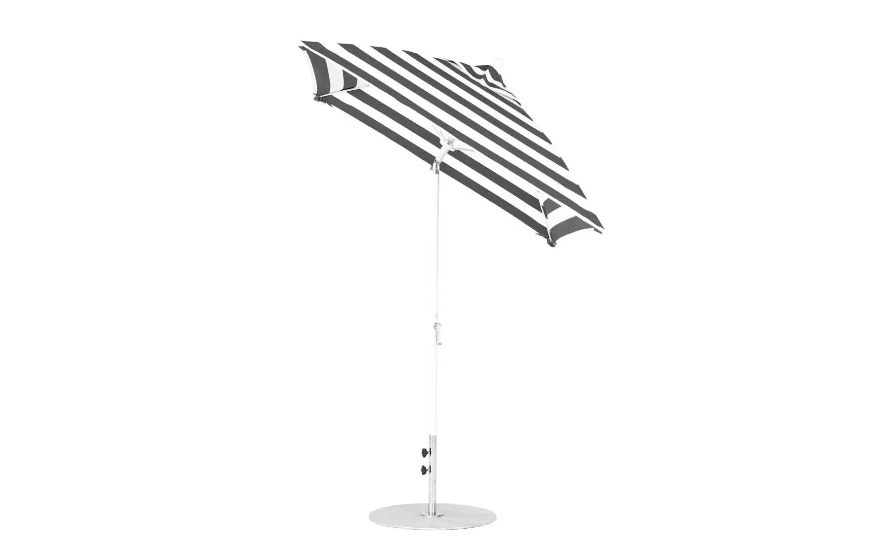 6.5-foot square crank auto tilt essential fiberglass umbrella in white with black ribs and silver canopy