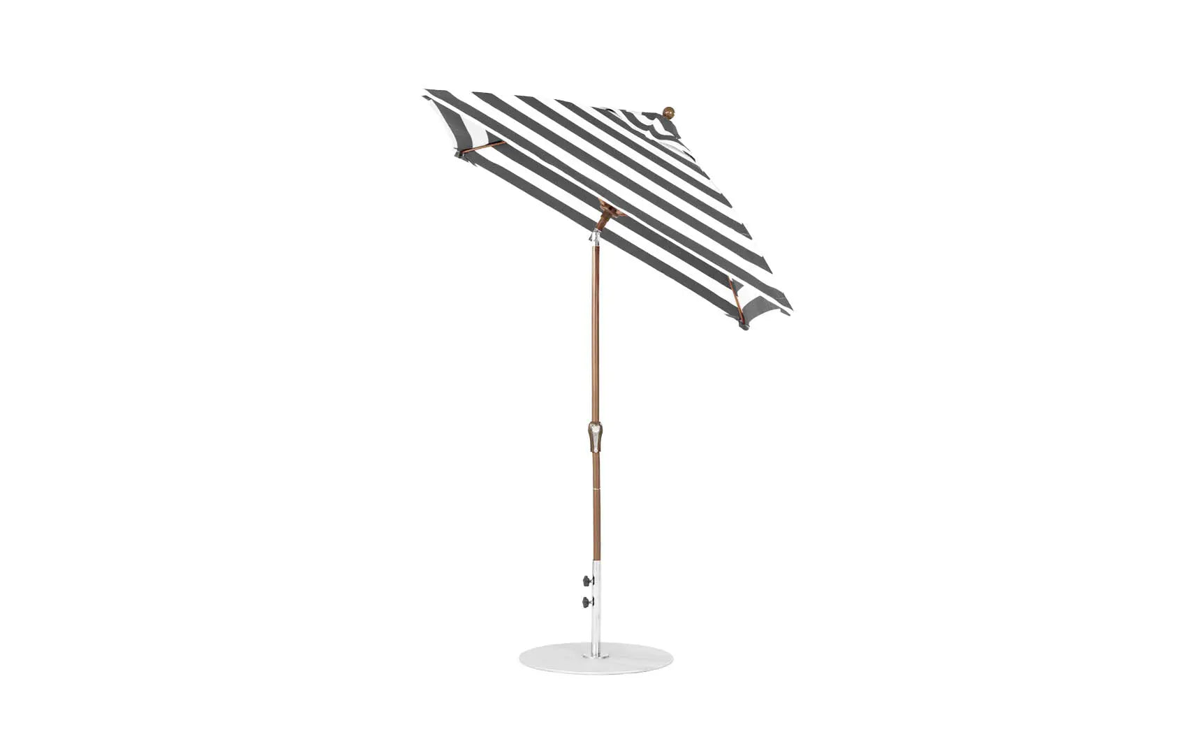 6.5 foot square crank auto tilt essential fiberglass umbrella in white with black ribs and silver canopy