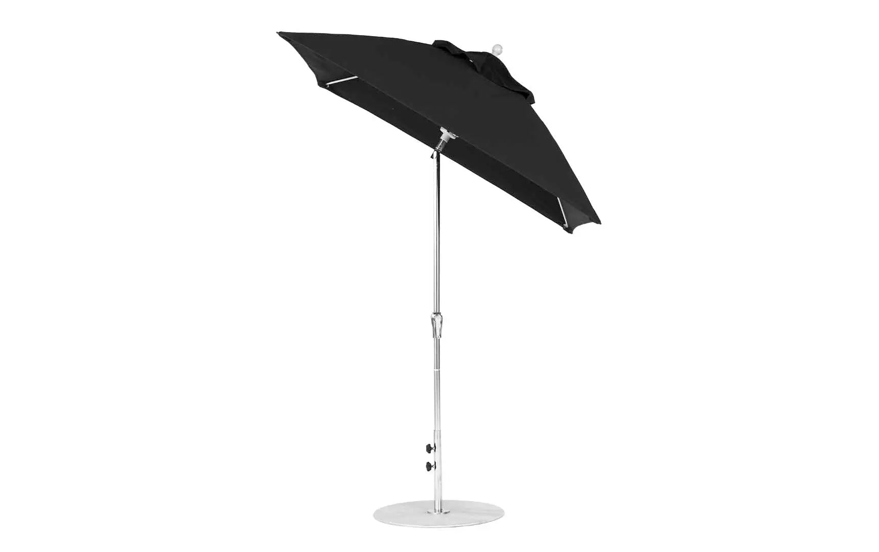 6.5-foot square crank auto tilt essential fiberglass umbrella in white with black ribs and silver canopy