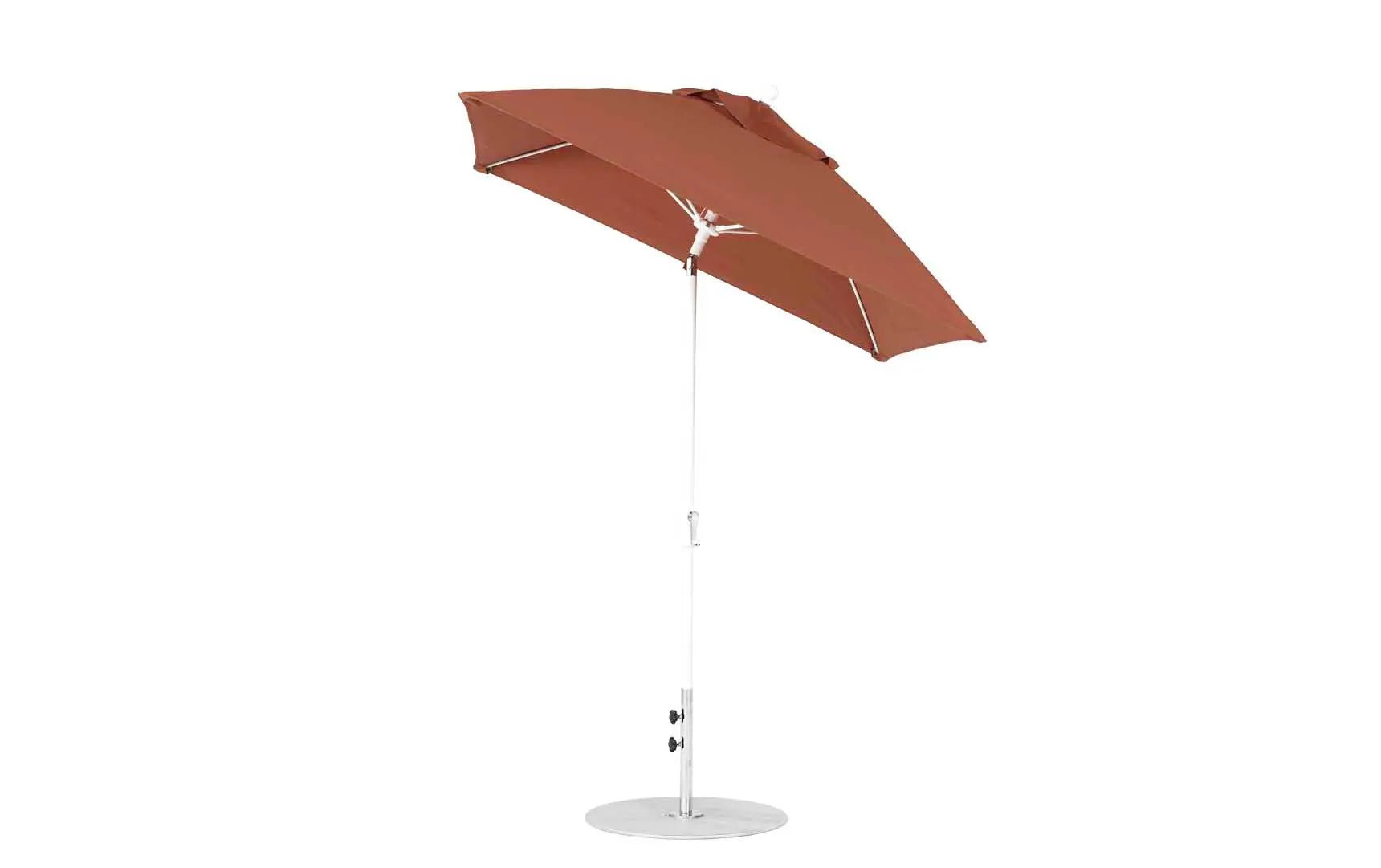 6.5-foot square crank auto tilt essential fiberglass umbrella in white with black ribs and base