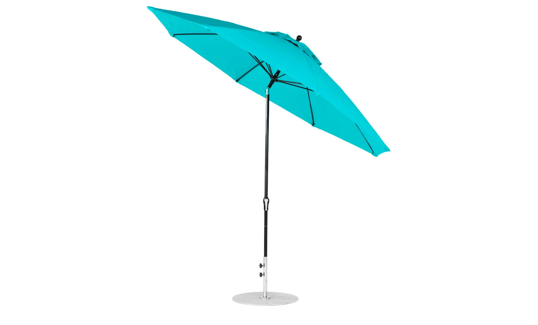 11-foot octagonal crank auto tilt essential fiberglass umbrella in white with black ribs and silver accents
