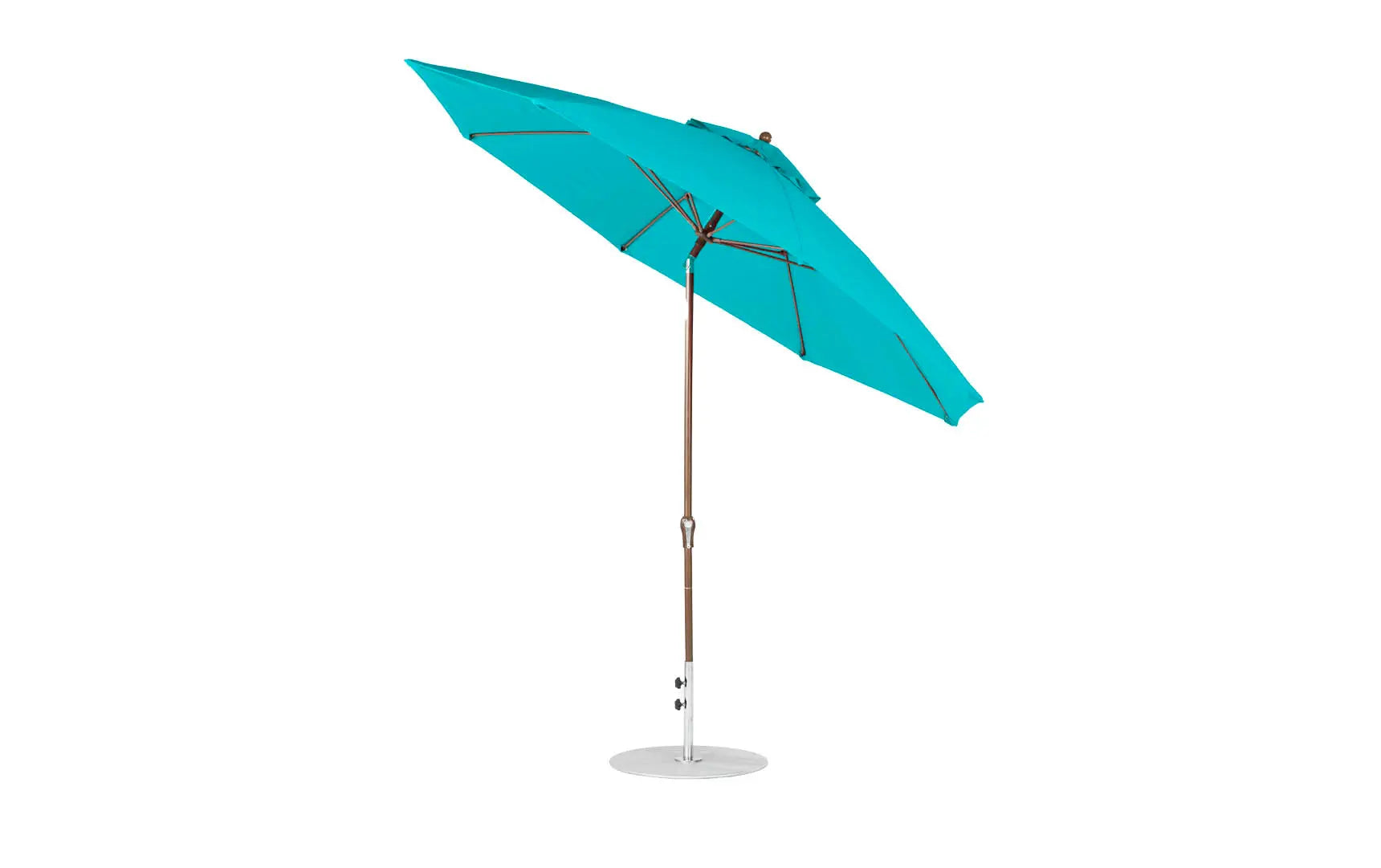11-foot octagonal crank auto tilt essential fiberglass umbrella in white with black ribs and silver canopy